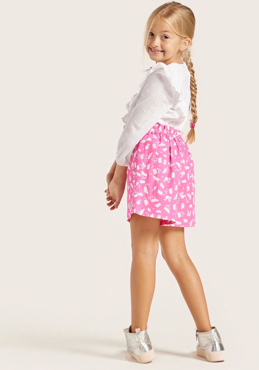 Barbie Print Shorts with Elasticated Paperbag Waist-Shorts-image-3