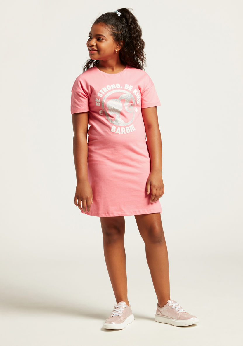 Barbie Print Round Neck Dress with Short Sleeves-Dresses%2C Gowns and Frocks-image-2