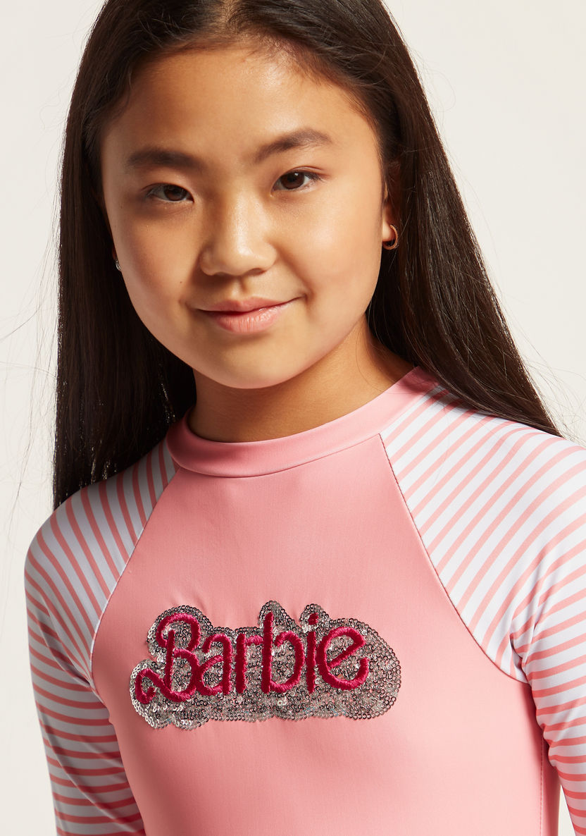 Barbie Print Swim Bodysuit with Long Sleeves-Swimwear-image-2
