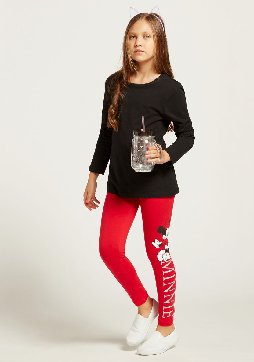 Minnie Mouse Graphic Printed Leggings with Elasticised Waistband-Leggings-image-0