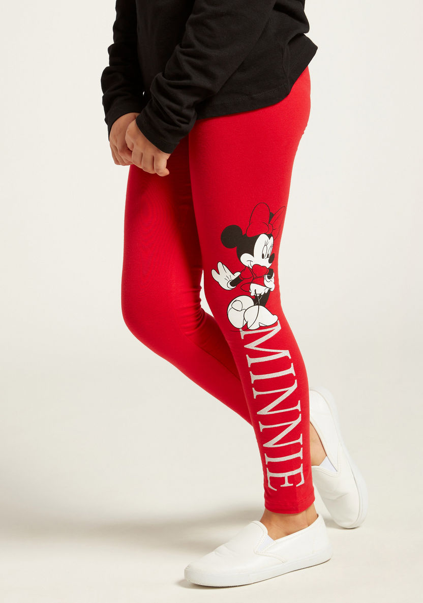 Minnie Mouse Graphic Printed Leggings with Elasticised Waistband-Leggings-image-1