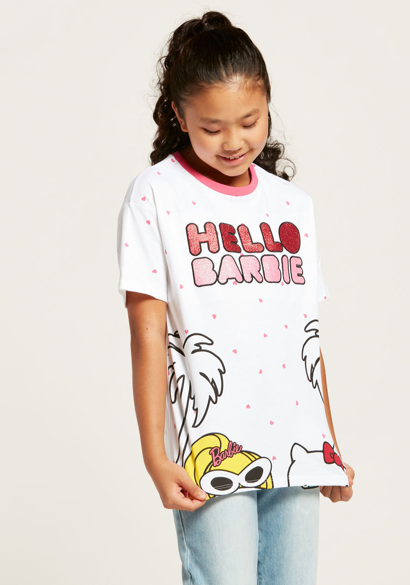 Sanrio Hello Barbie Print T-shirt with Short Sleeves-T Shirts-image-0