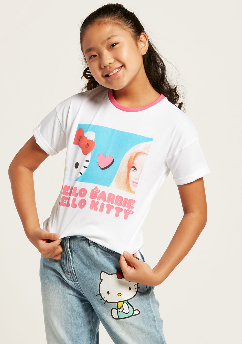 Sanrio Hello Barbie Print T-shirt with Short Sleeves-T Shirts-image-0