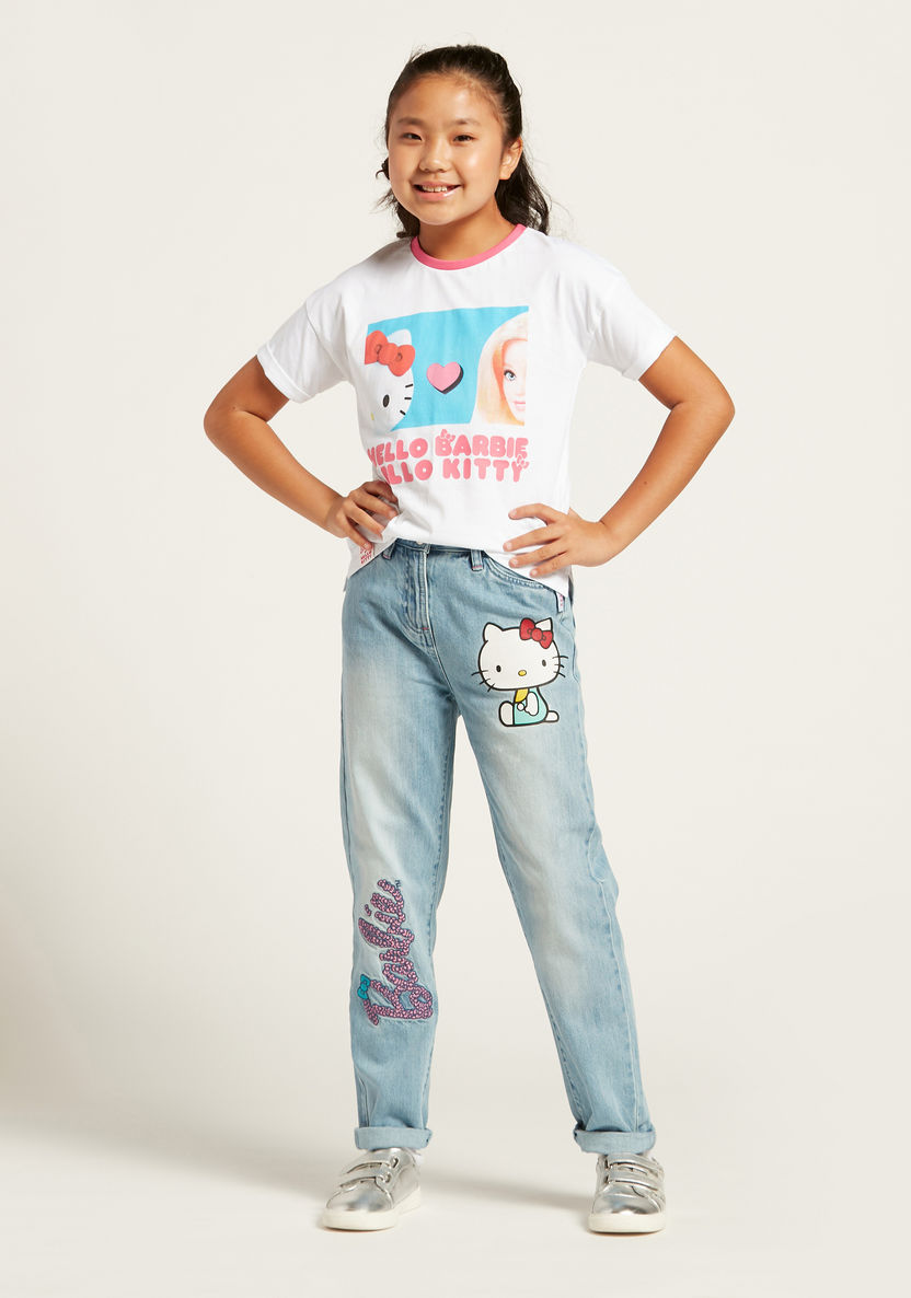 Sanrio Hello Barbie Print T-shirt with Short Sleeves-T Shirts-image-1