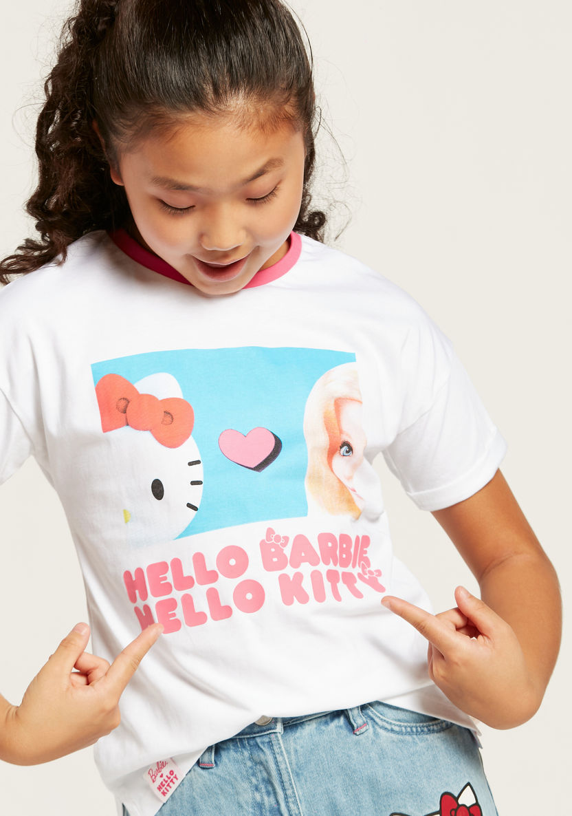 Sanrio Hello Barbie Print T-shirt with Short Sleeves-T Shirts-image-2