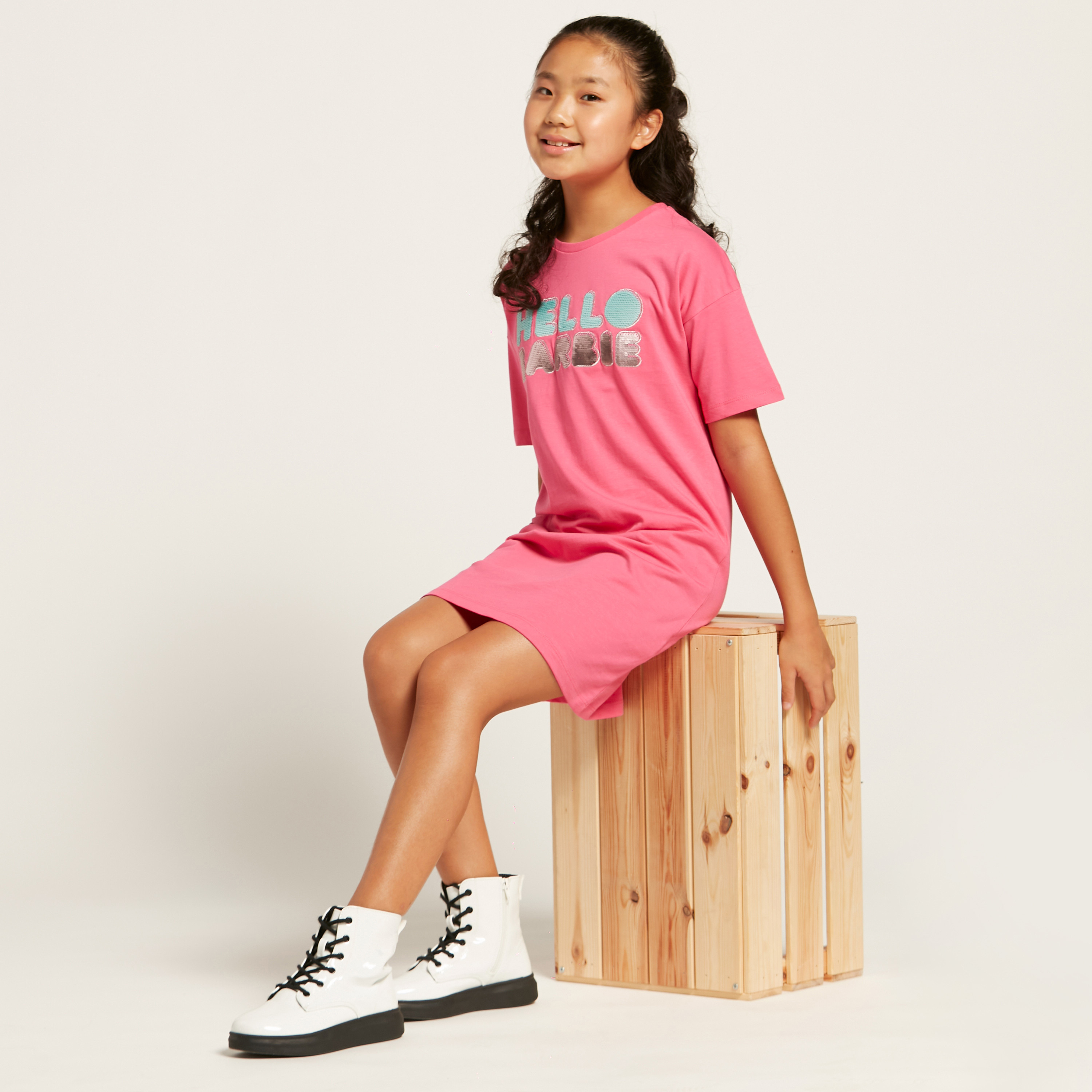 Sanrio Embellished Round Neck T-shirt Dress with Short Sleeves-girls-clothing-dressesandjumpsuits-image-2