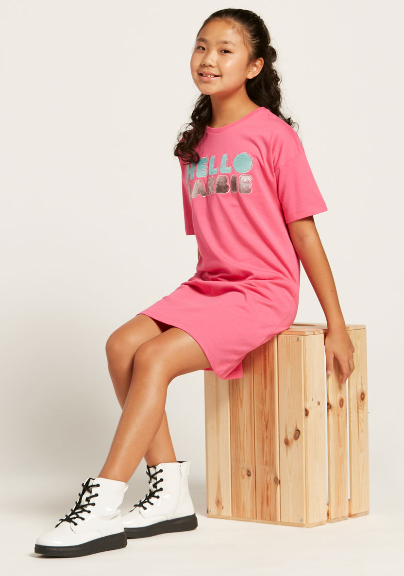 Sanrio Embellished Round Neck T-shirt Dress with Short Sleeves-Dresses%2C Gowns and Frocks-image-1