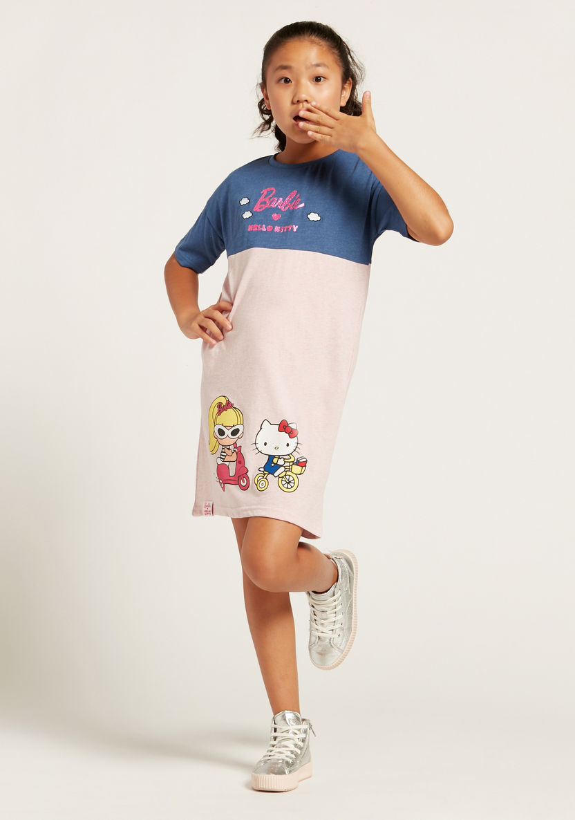 Sanrio Printed Round Neck T-shirt Dress with Short Sleeves-Dresses%2C Gowns and Frocks-image-0