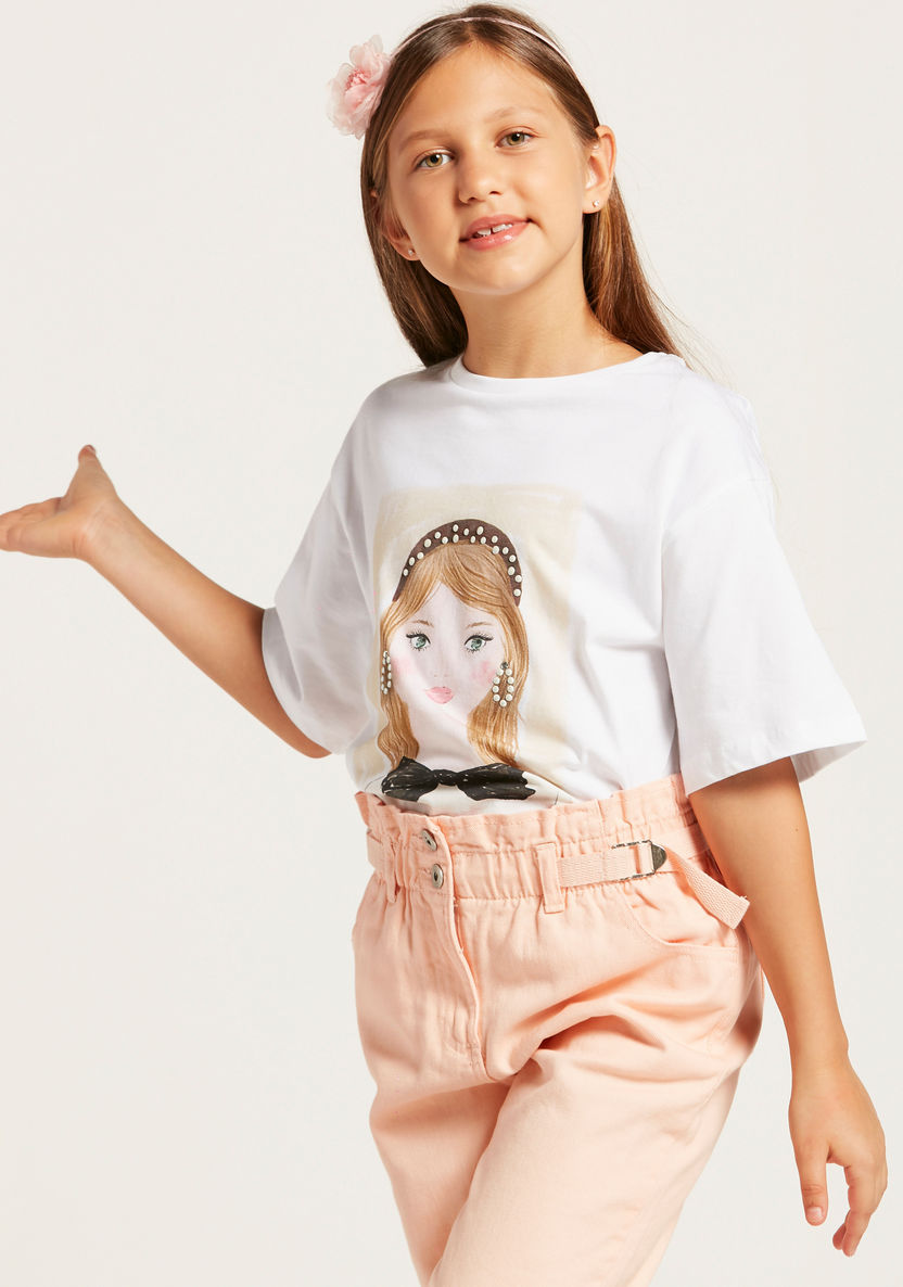 Iconic Graphic Print T-shirt with Short Sleeves and Embellished Detail-T Shirts-image-2