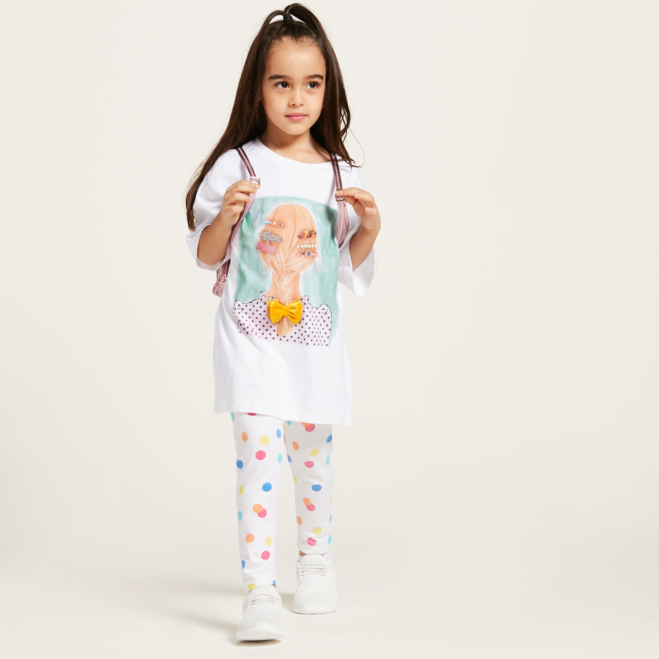 Iconic Embellished Oversized T-shirt with Round Neck and Short Sleeves-girls-clothing-schoolwear-tshirts-image-1