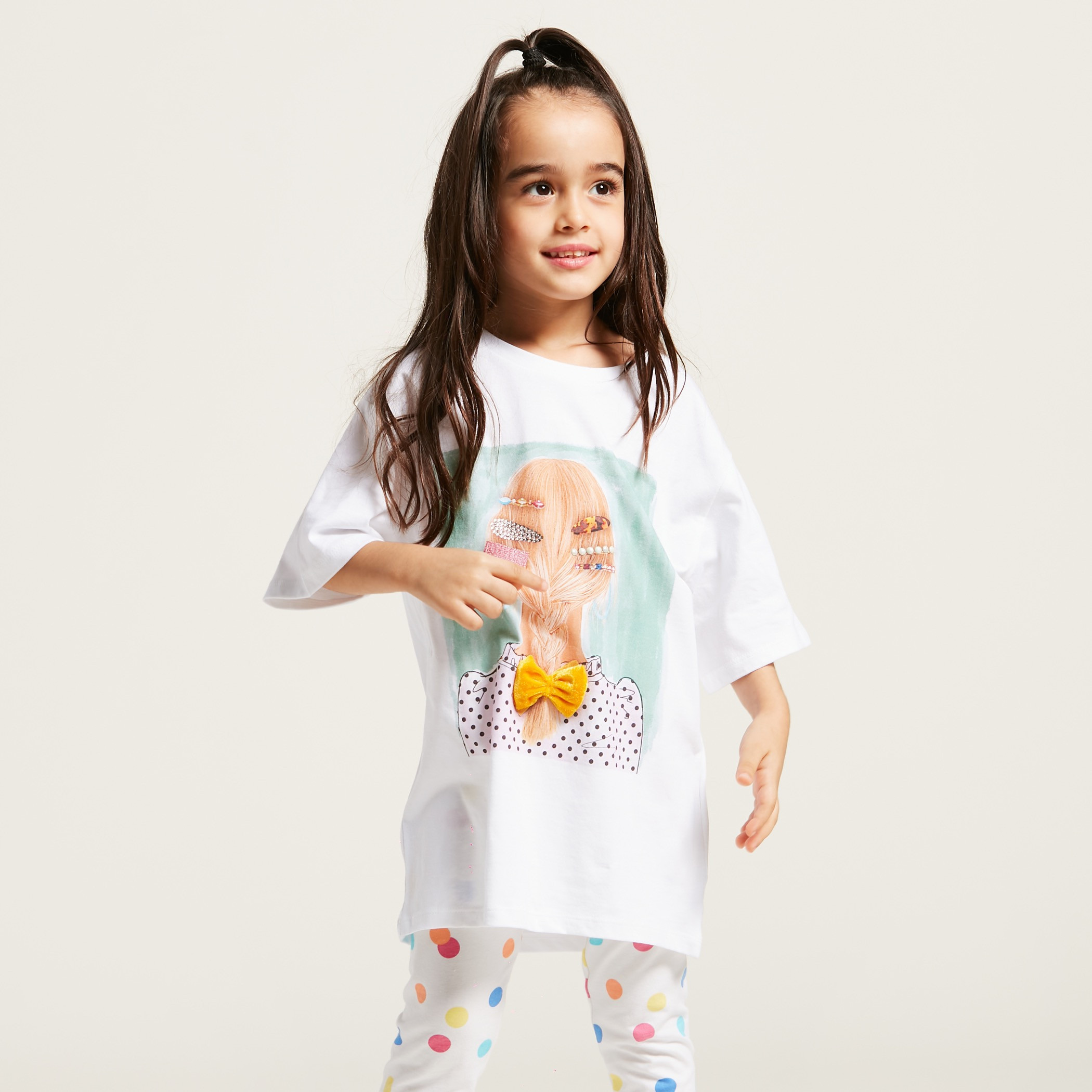 Iconic Embellished Oversized T-shirt with Round Neck and Short Sleeves-girls-clothing-schoolwear-tshirts-image-3