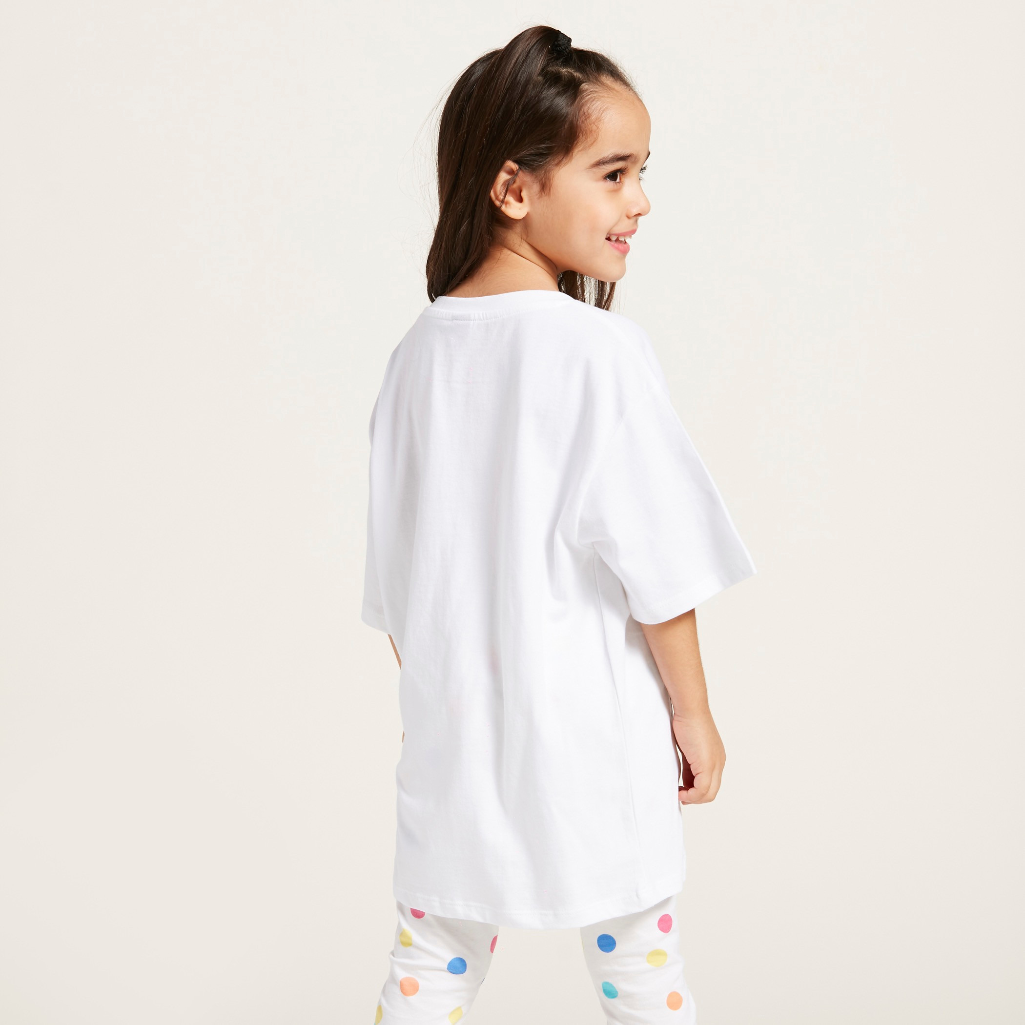 Iconic Embellished Oversized T-shirt with Round Neck and Short Sleeves-girls-clothing-schoolwear-tshirts-image-4