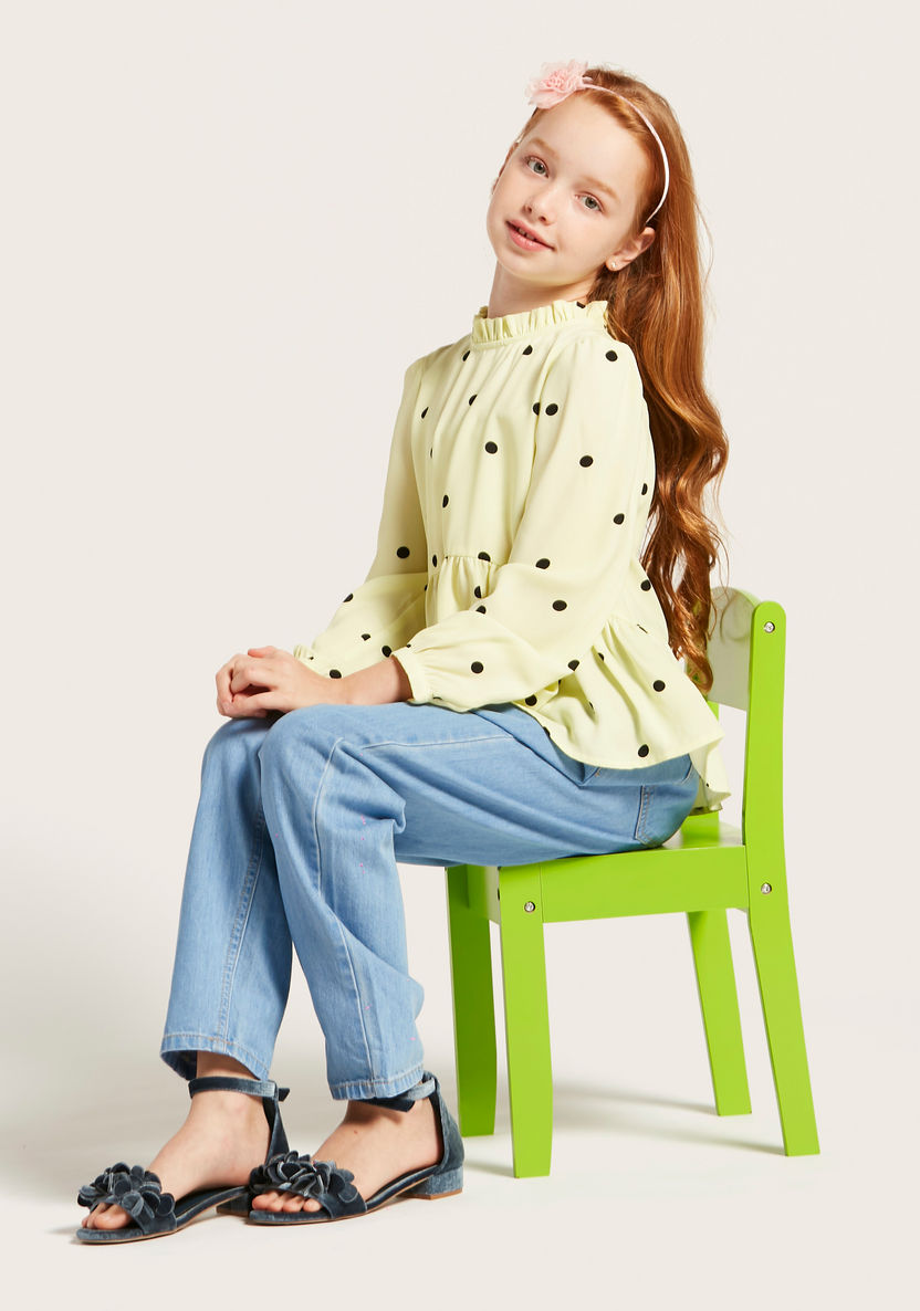 Iconic Polka Dot Print Round Neck Top with Long Sleeves-Blouses-image-0