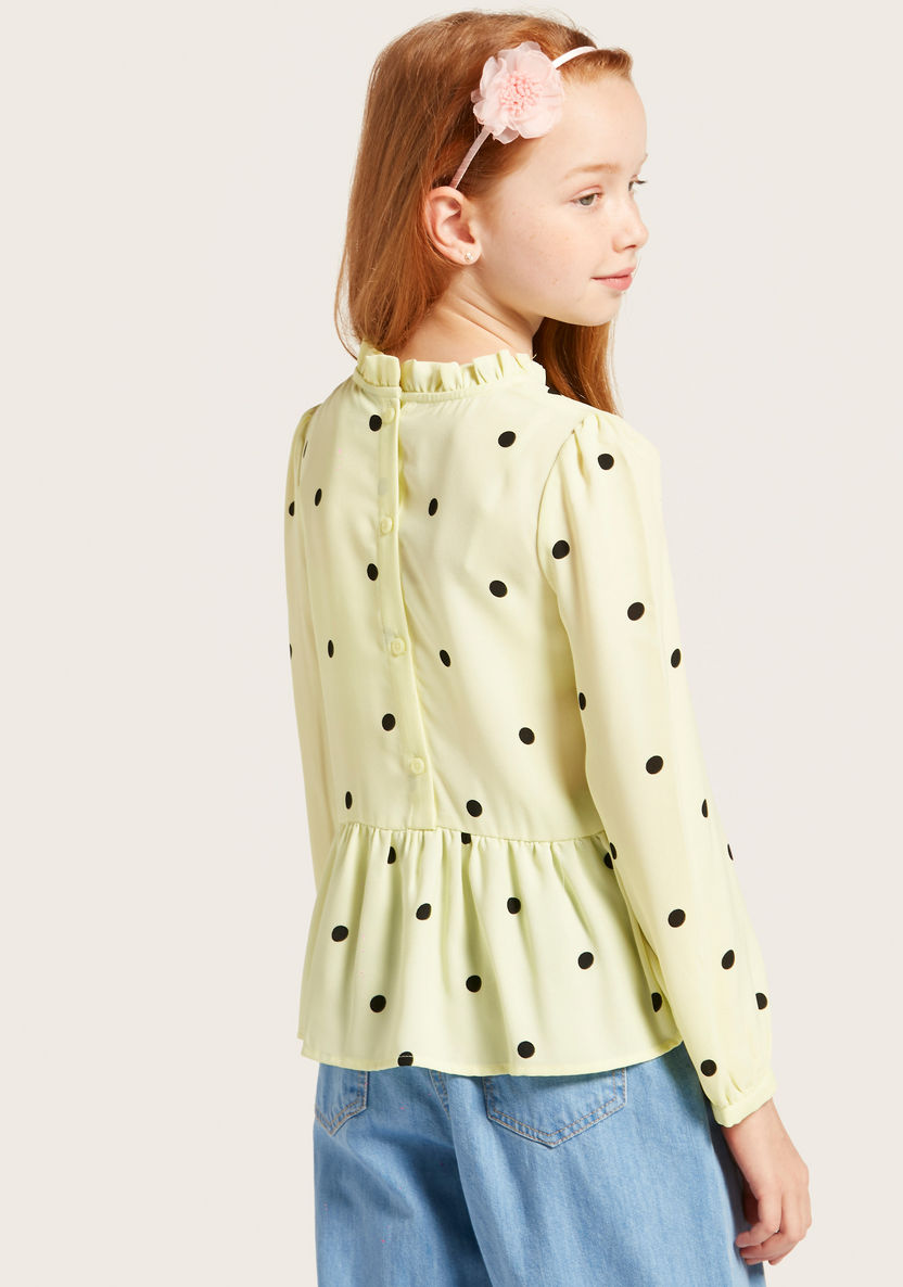 Iconic Polka Dot Print Round Neck Top with Long Sleeves-Blouses-image-3