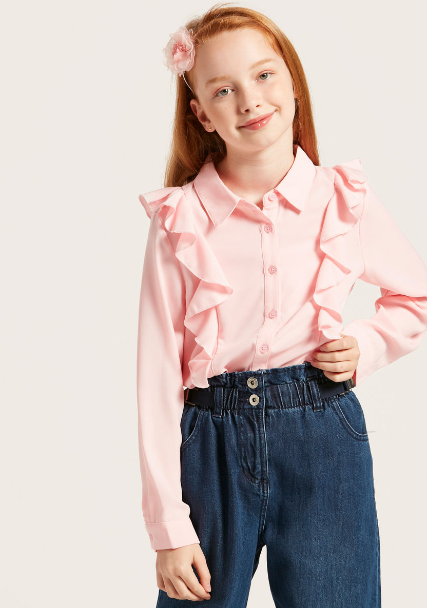 Iconic Collared Shirt with Long Sleeves and Ruffles-Blouses-image-1