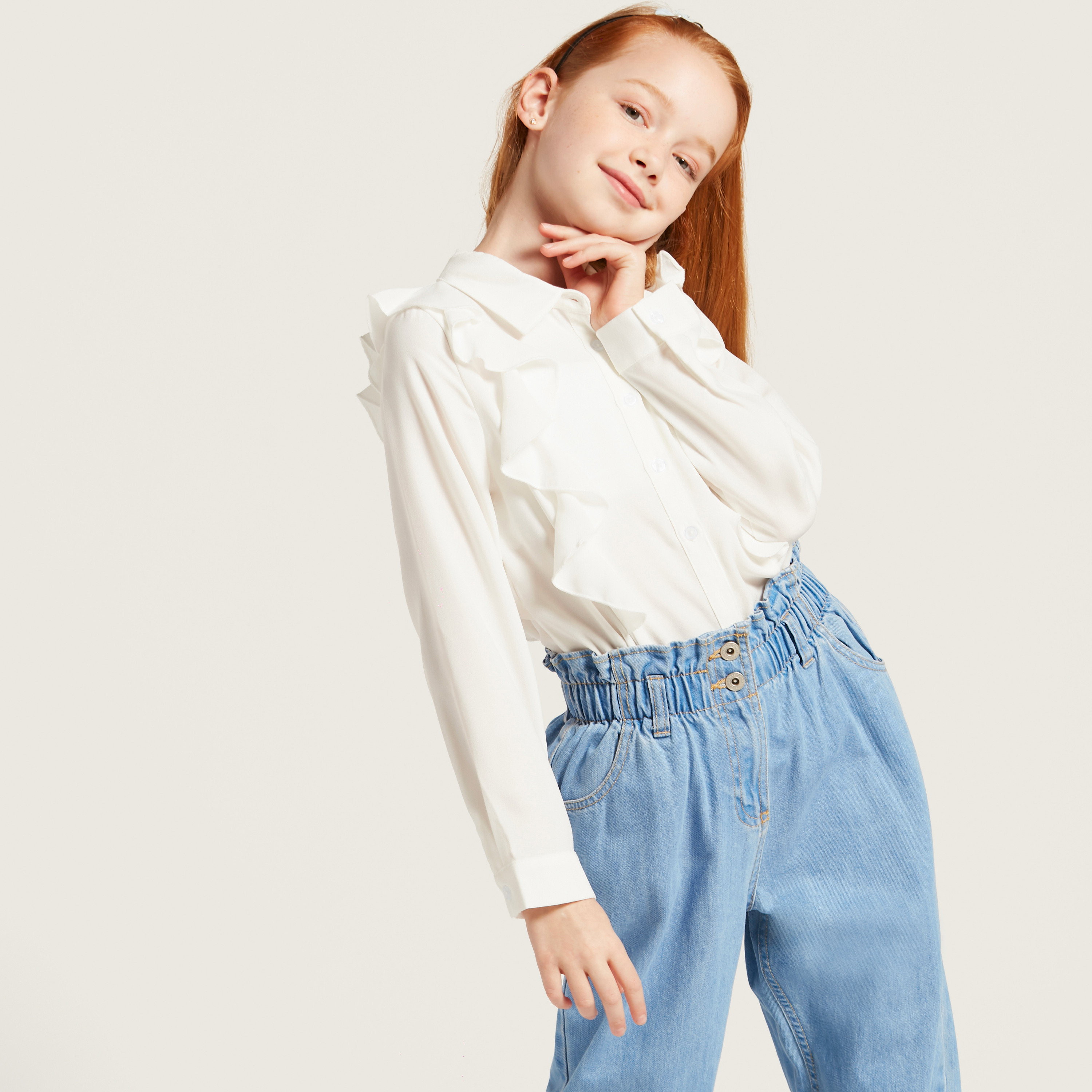 Iconic Collared Shirt with Long Sleeves and Ruffles-girls-clothing-blousesandshirts-image-3