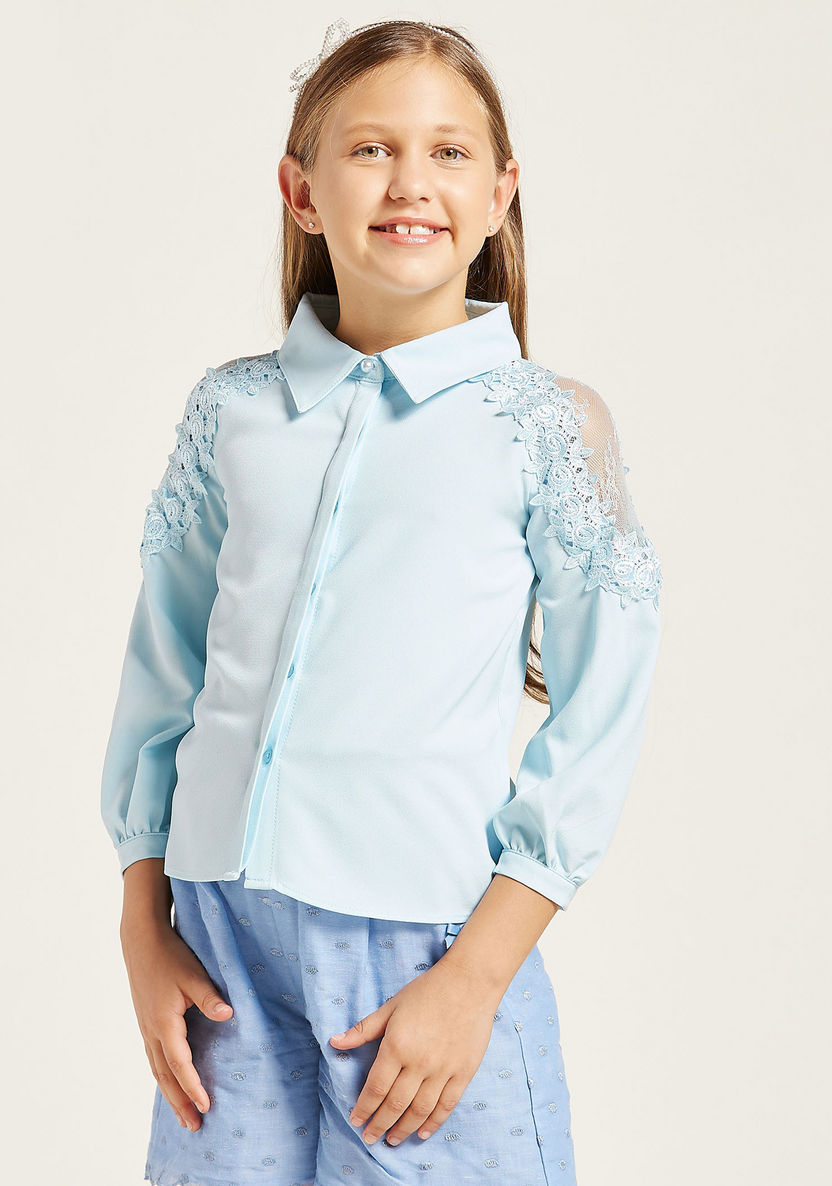 Iconic Textured Shirt with Mesh and Lace Detail-Blouses-image-1
