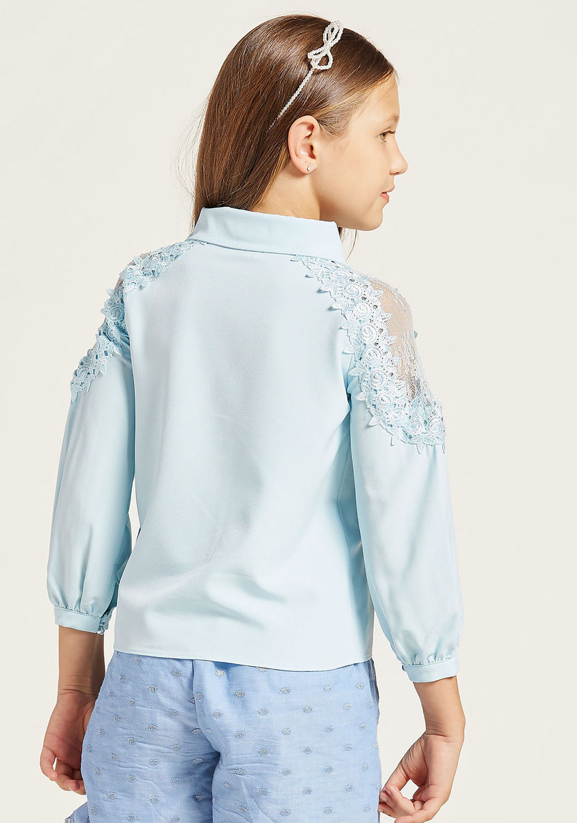 Iconic Textured Shirt with Mesh and Lace Detail-Blouses-image-3