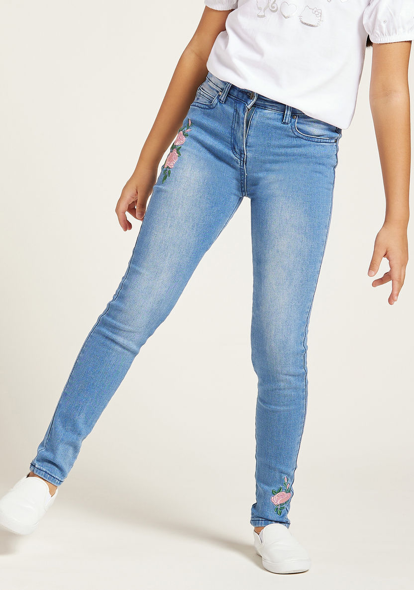Iconic Floral Embroidered Jeans with 5-Pockets-Jeans and Jeggings-image-1