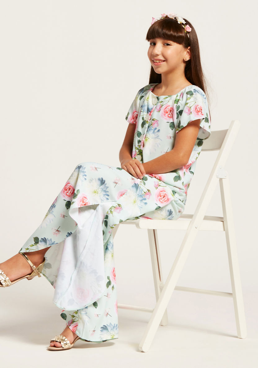Iconic Floral Print Wide Legged Pants with Slits-Pants-image-0