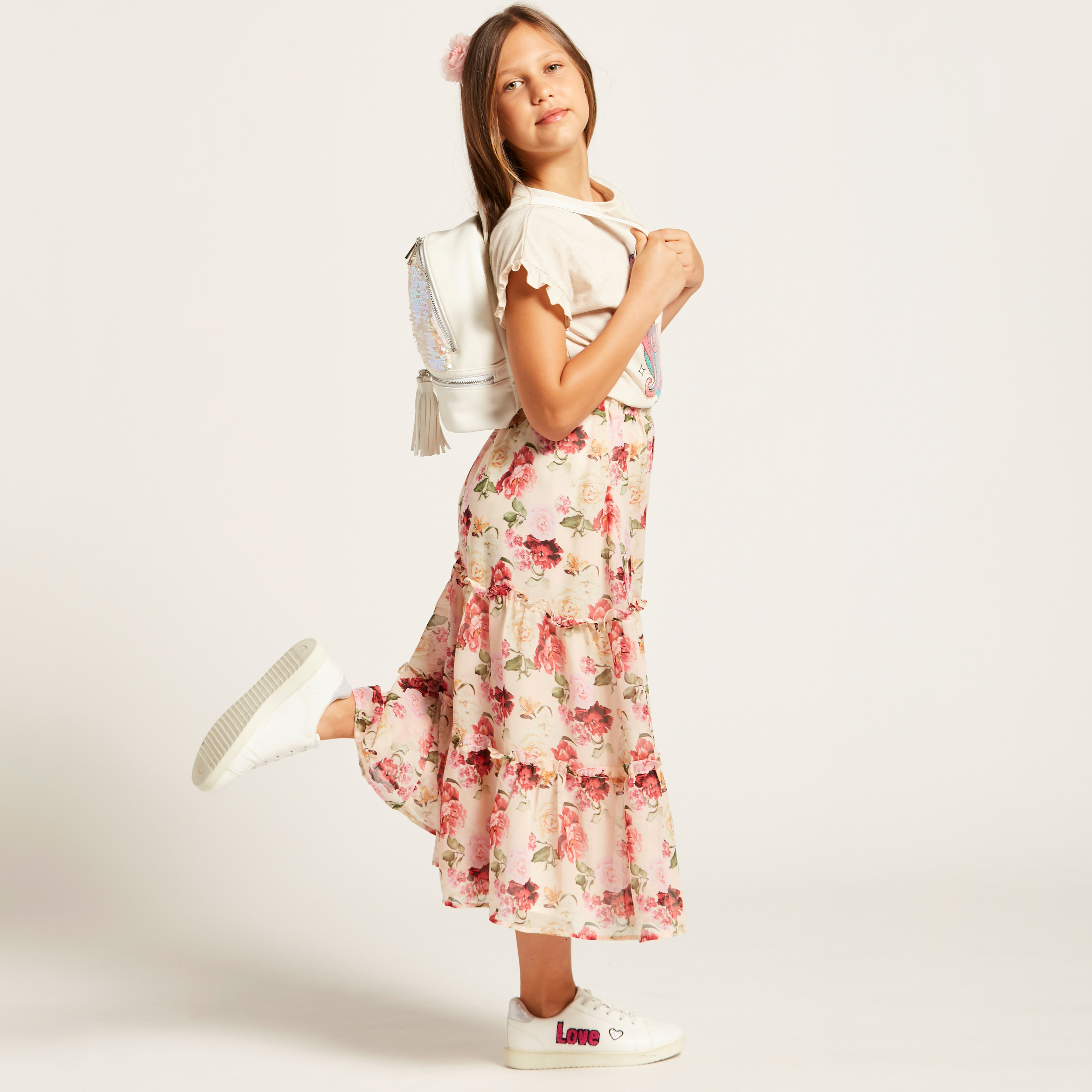 تنورة بطبعات أزهار وخصر مطاطي من آيكونيك-girls-clothing-bottoms-skirts-image-1