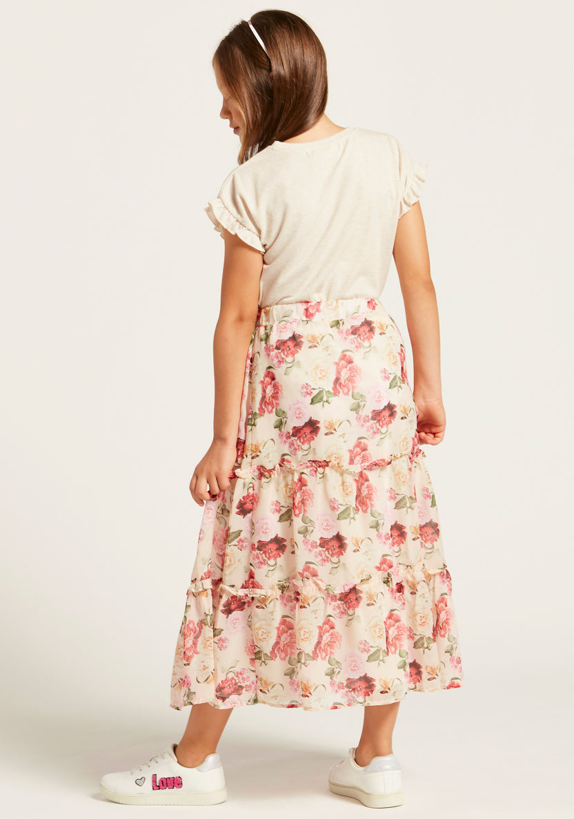Iconic Floral Print Skirt with Elasticised Waistband-Skirts-image-3