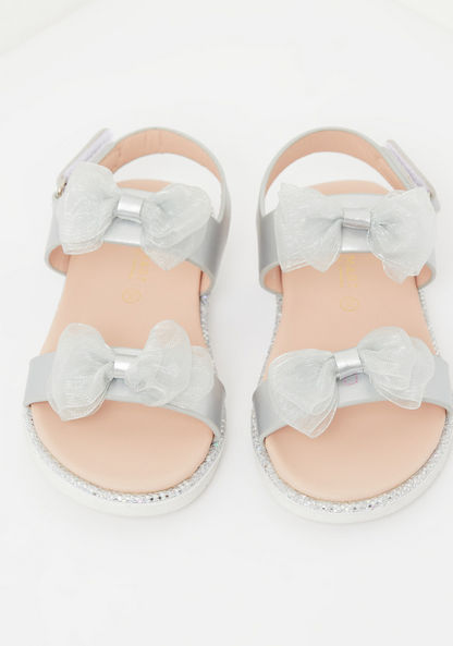 Bow Accented Flat Sandals with Hook and Loop Closure-Girl%27s Sandals-image-1