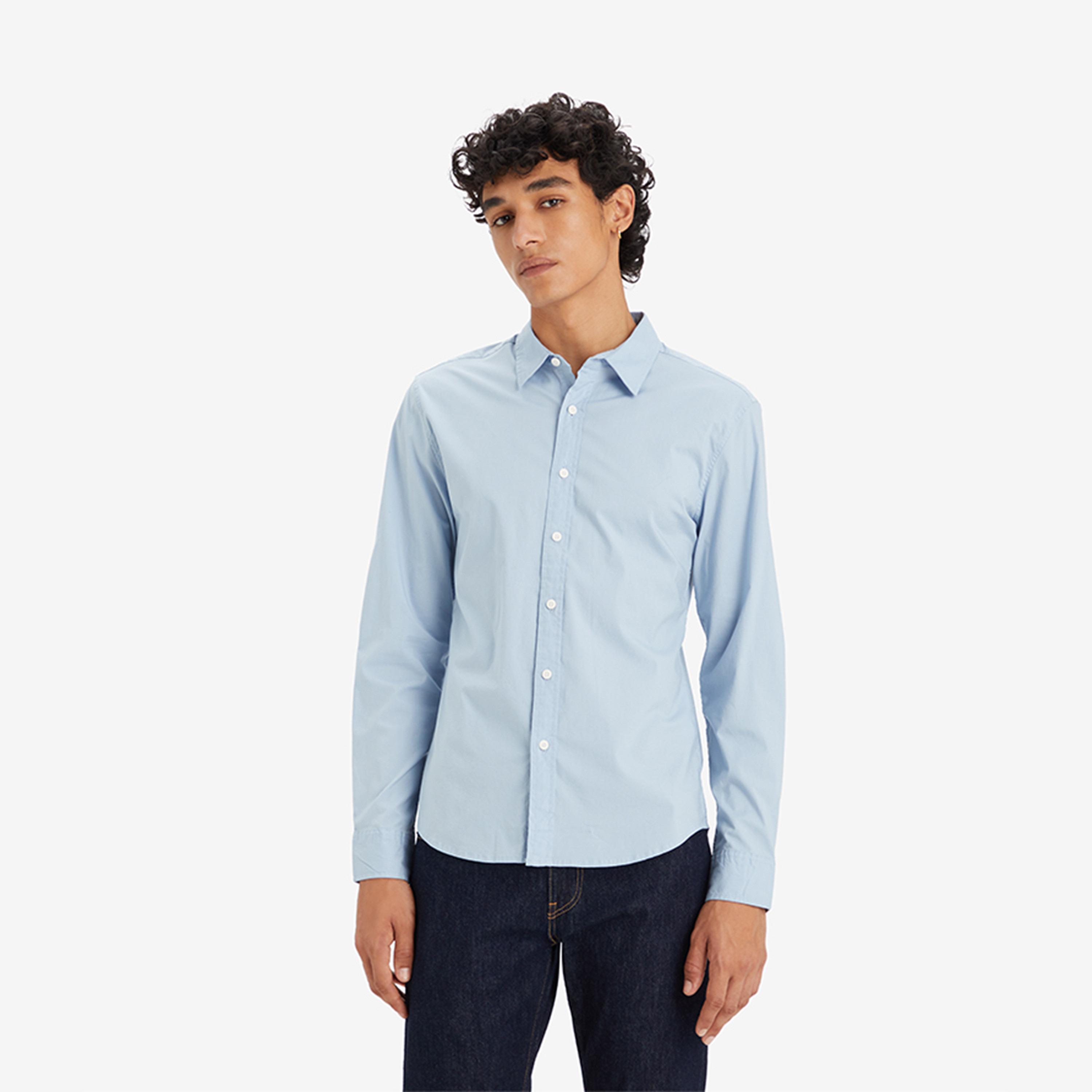 Levi's Men's Solid Pointed Collar Long Sleeves Dress Shirt with Logo Detail-men-clothing-shirts-image-1
