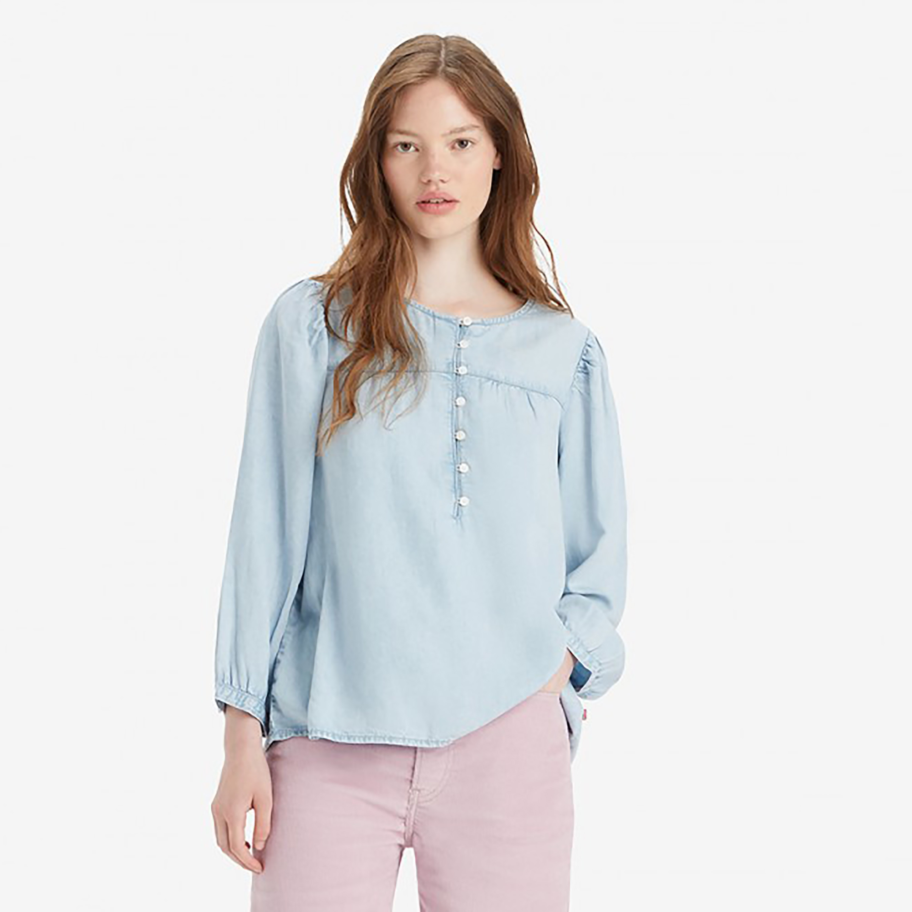 Levi's Plain Round Neck Long Sleeves Denim Top-women-clothing-shirtsandblouses-blouses-image-1