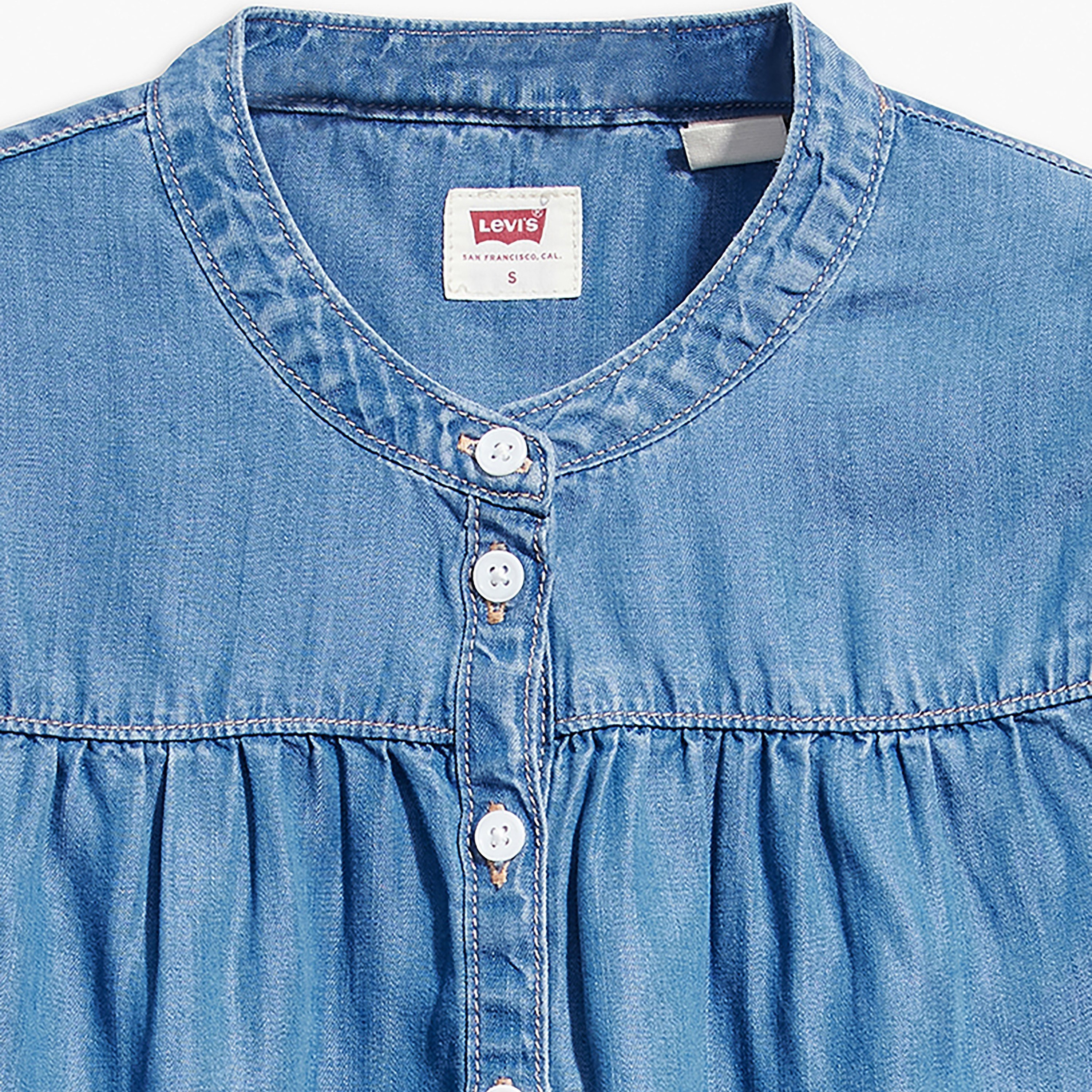 Levi's Blue Washed Lyocell Band Collar Sleeveless Women's Top-women-clothing-shirtsandblouses-blouses-image-2