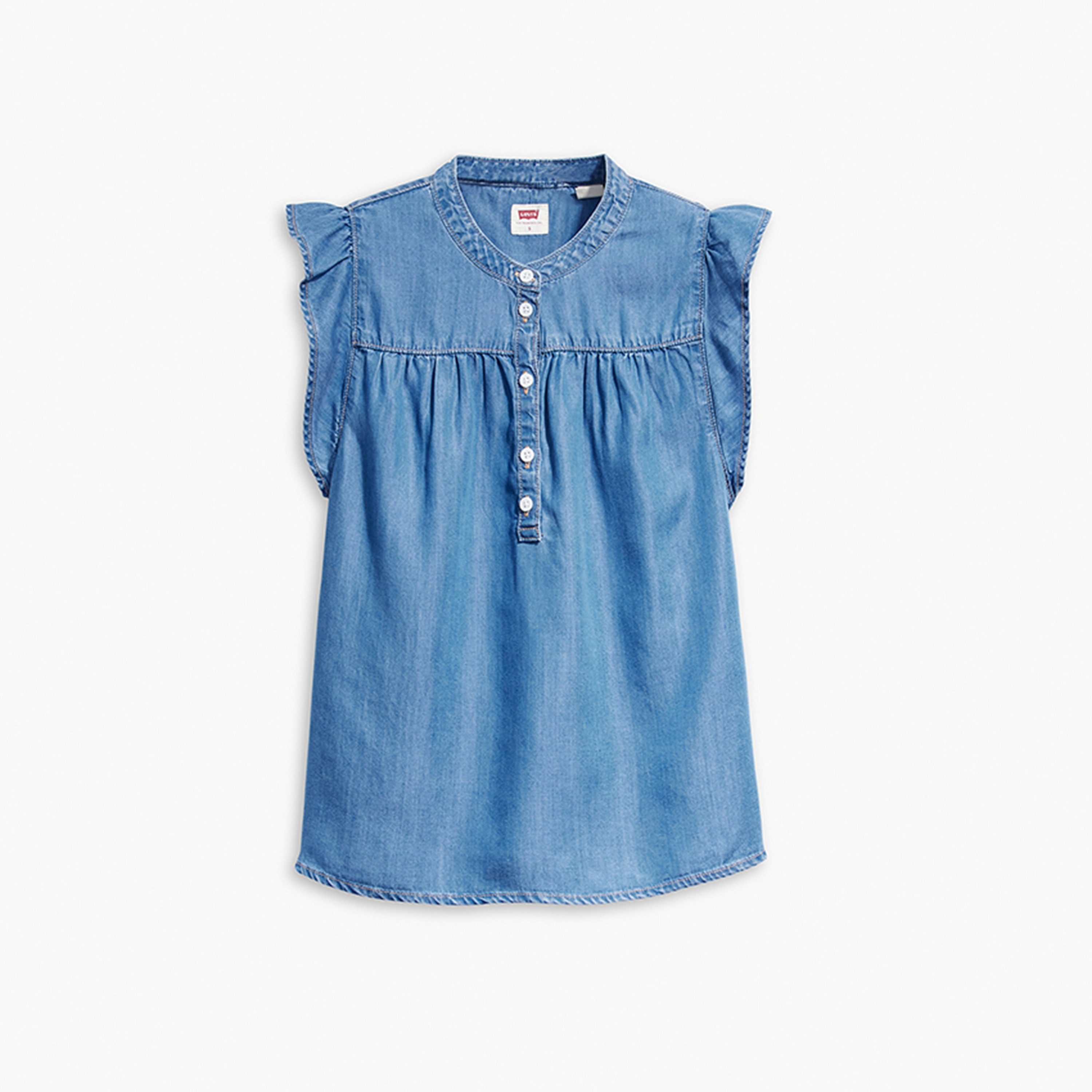 Levi's Blue Washed Lyocell Band Collar Sleeveless Women's Top-women-clothing-shirtsandblouses-blouses-image-4
