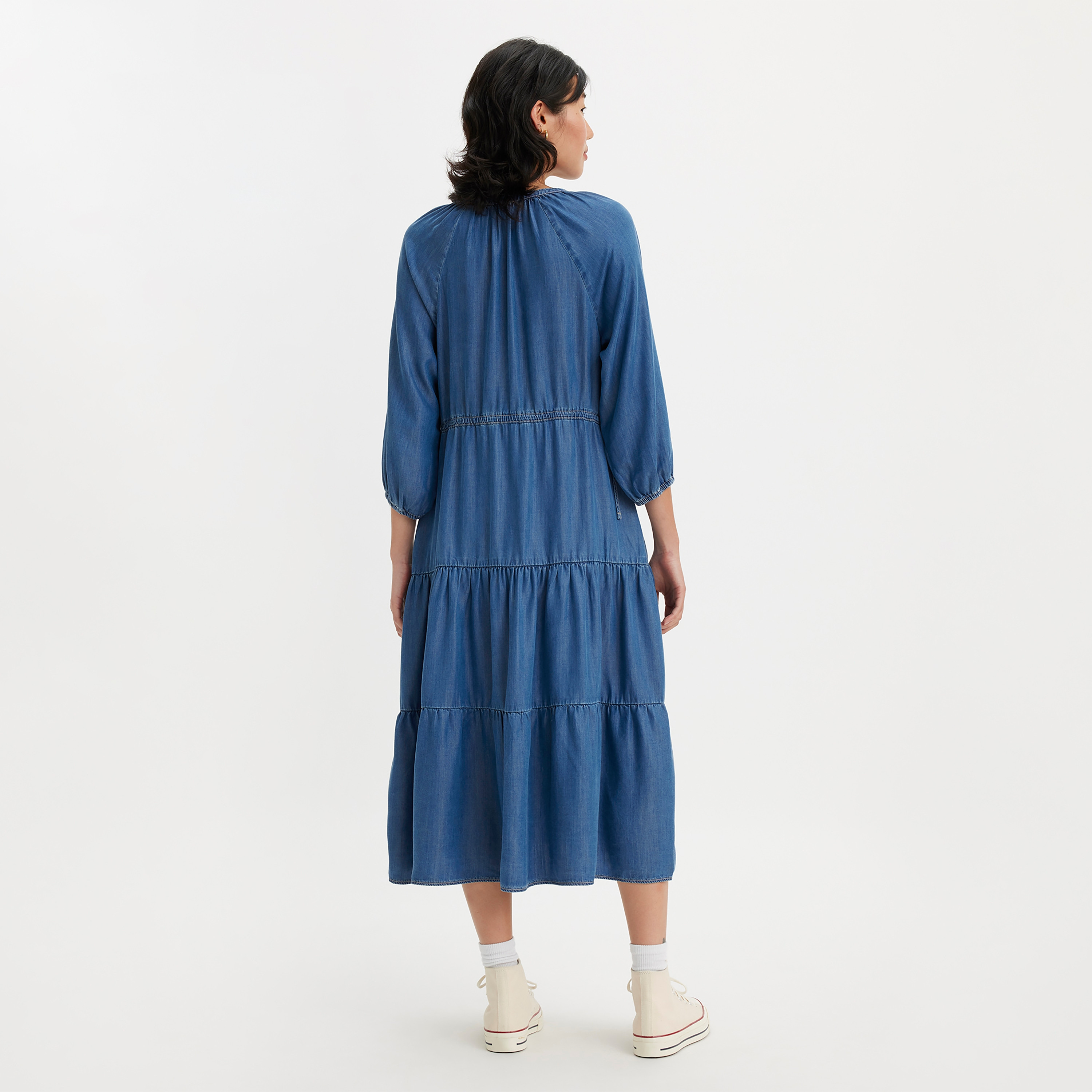فستان ميدي ذو ماندرين بطبقات وياقة بلون ازرق من ليفايز-women-clothing-dresses-image-2