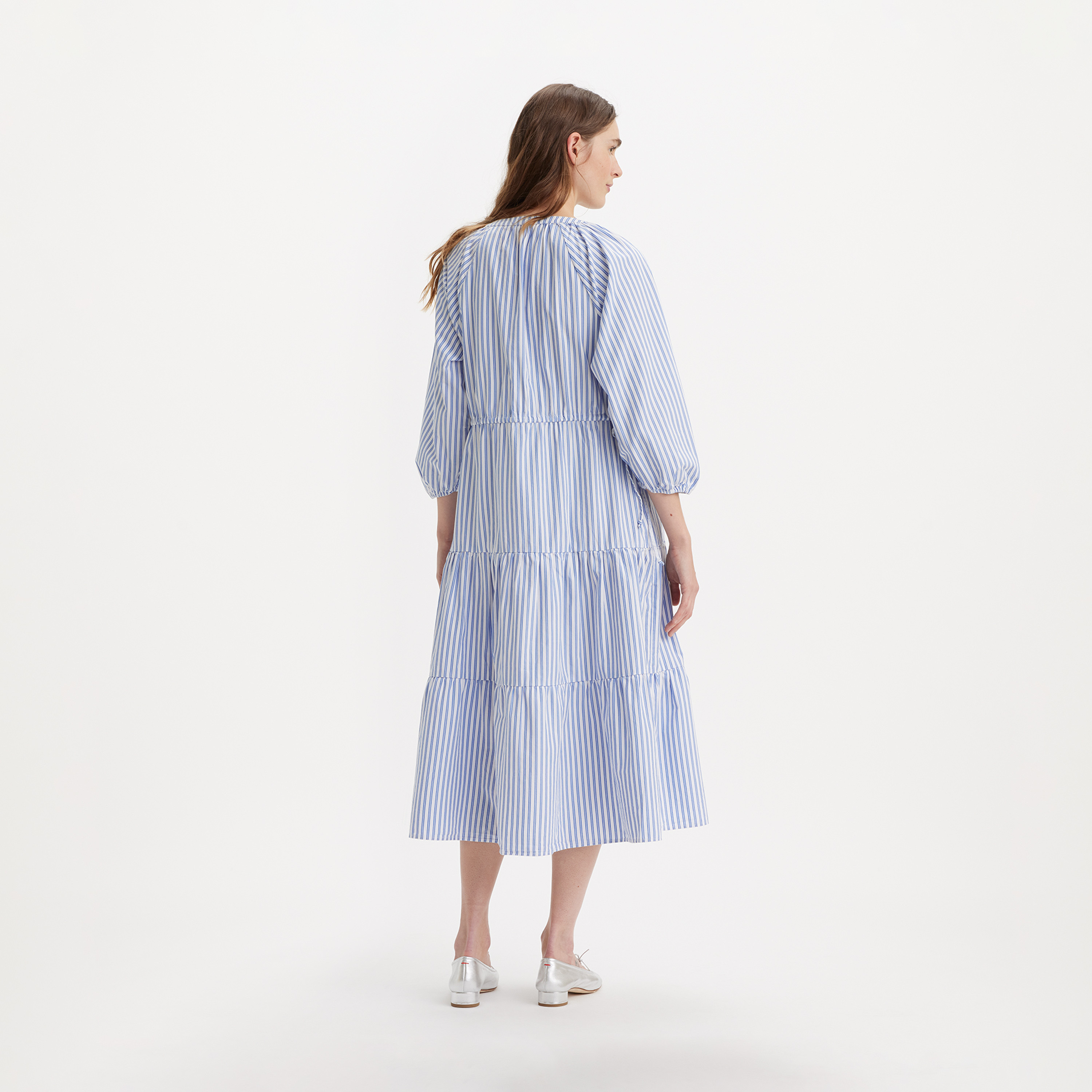 ليفايز - فستان قميص مخطط متوسط الطول ياقة على شكل V بأحزمة كتف-women-clothing-dresses-image-2