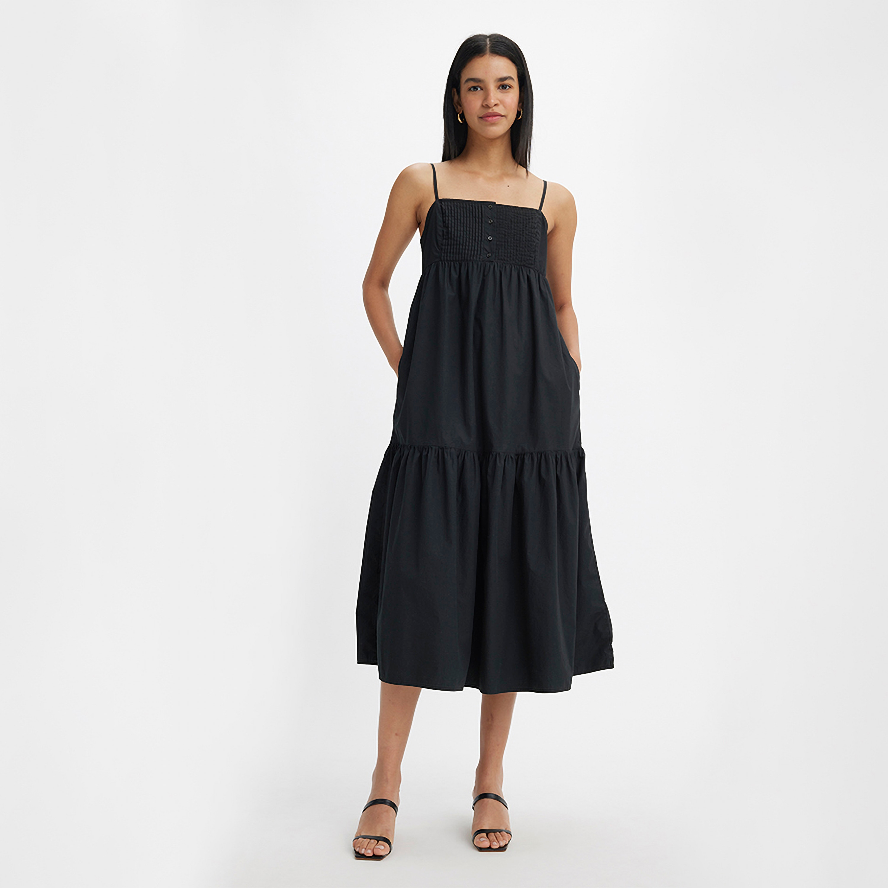 Levi's Smocked Shoulder Strap Tiered Midi Dress-women-clothing-dresses-image-1