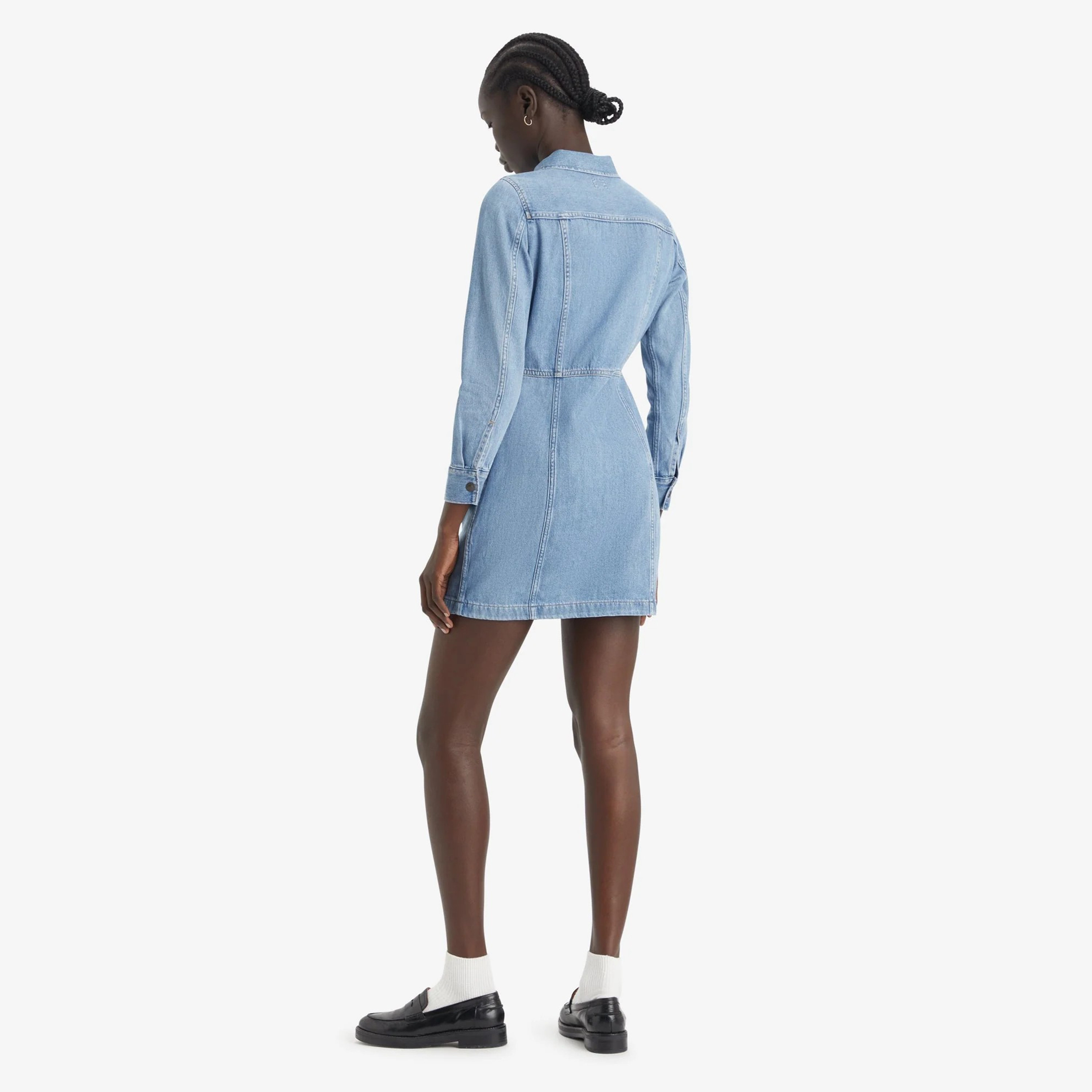 فستان قميص دينم قصير للنساء أزرق من ليفايس-women-clothing-dresses-image-2