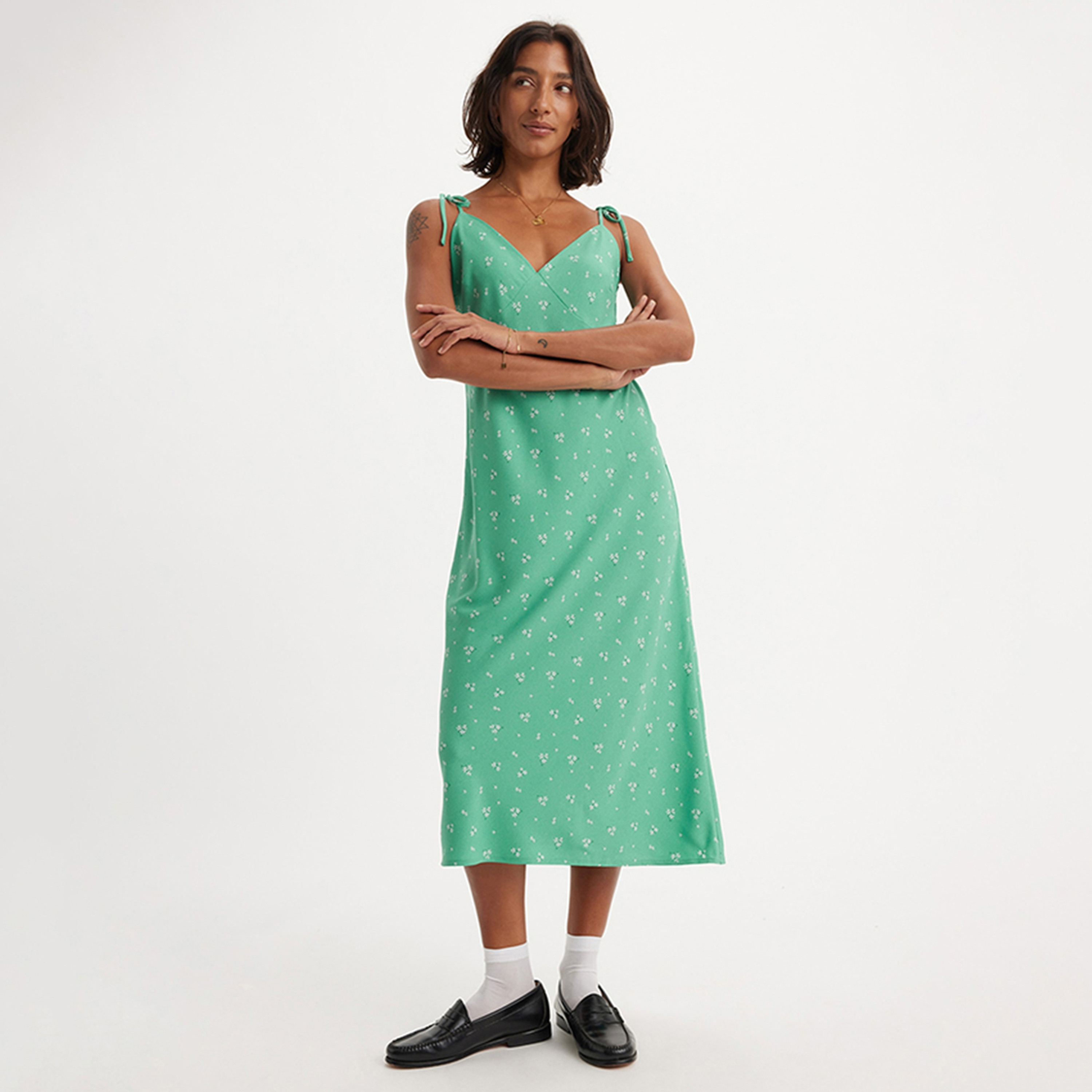 Levi's Green Floral A-Line Midi Women's Dress-women-clothing-dresses-image-1