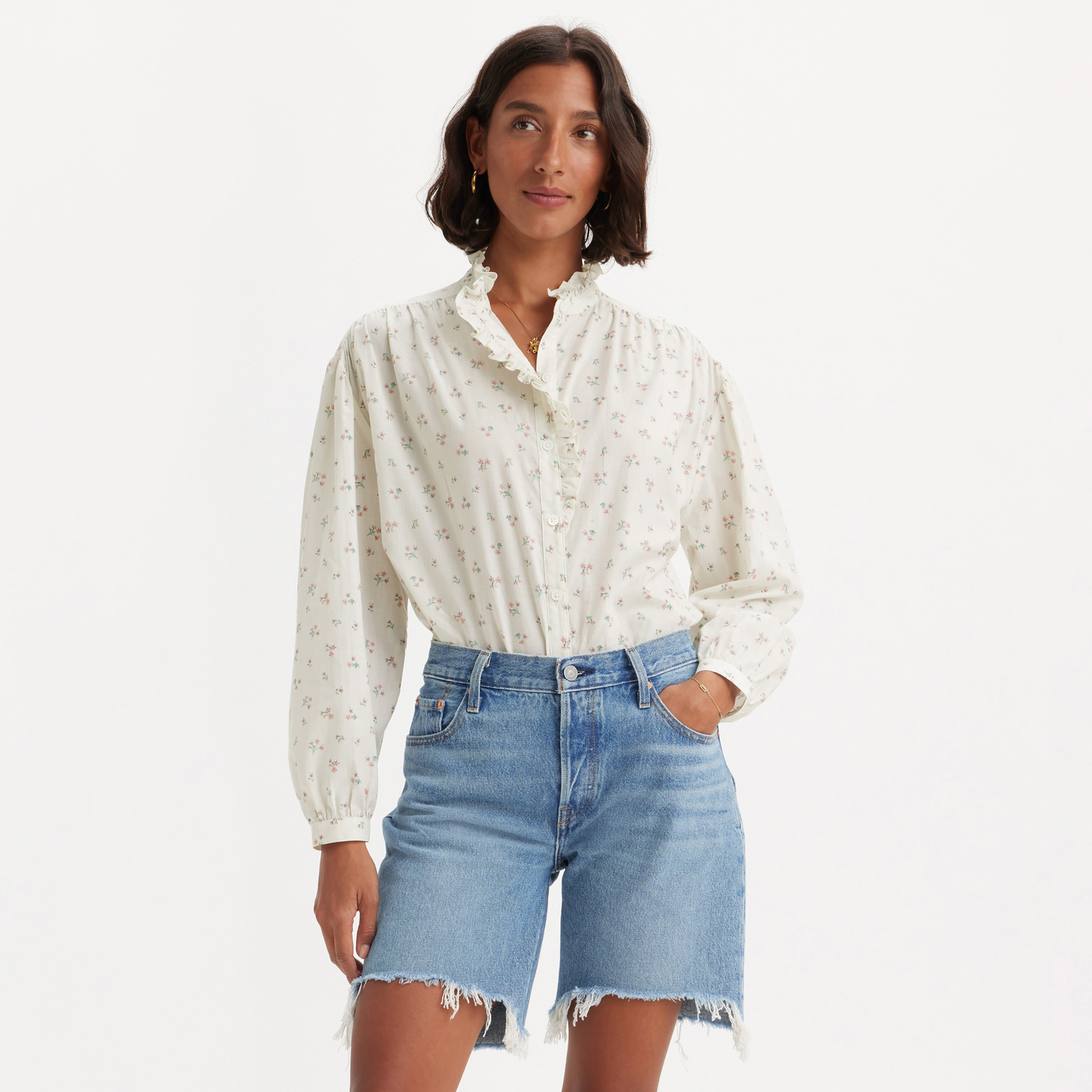Levi's Floral Ruffle Neck Long Sleeves Top-women-clothing-shirtsandblouses-blouses-image-1