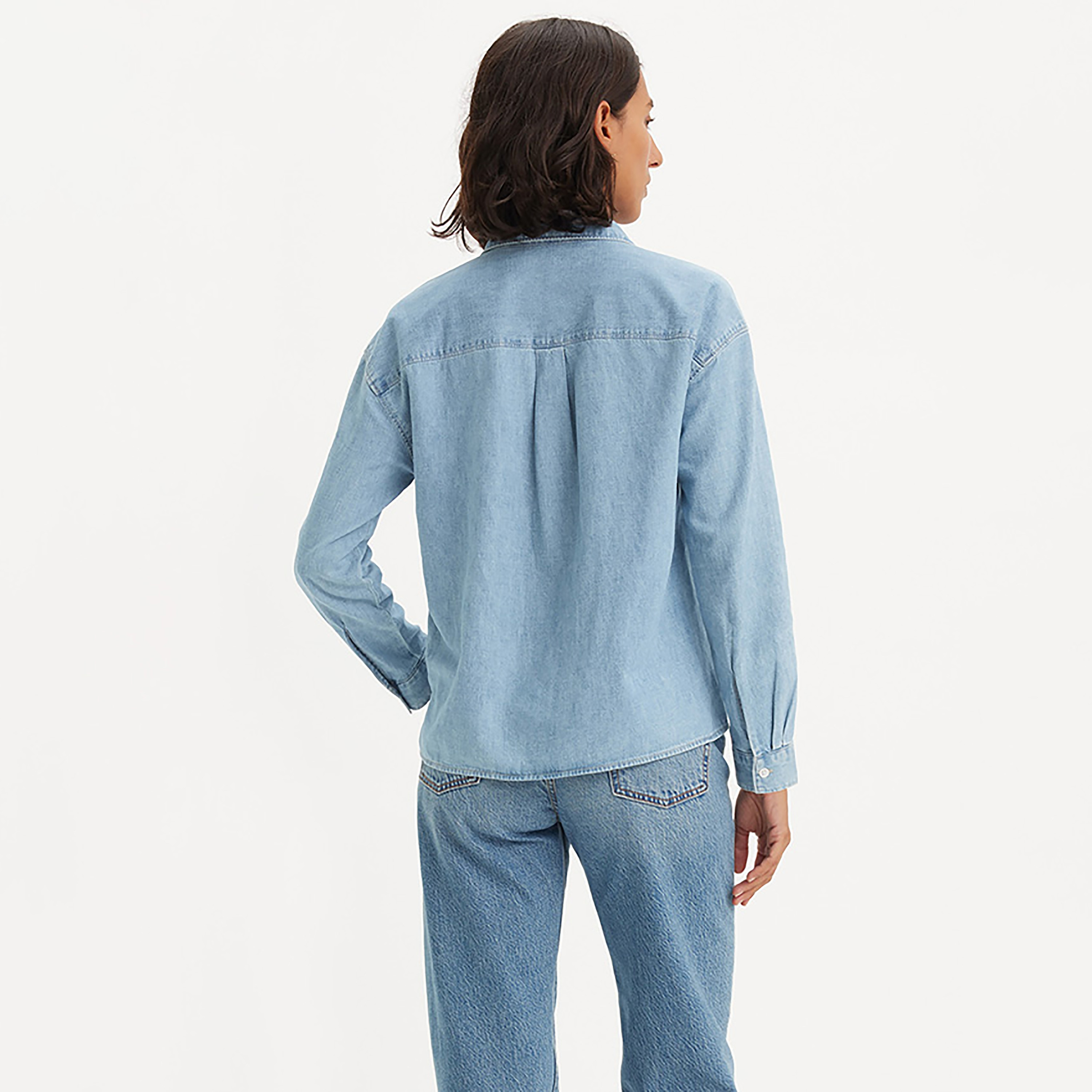 Levi's Plain Collared Long Sleeves Casual Denim Shirt-women-clothing-shirtsandblouses-blouses-image-2