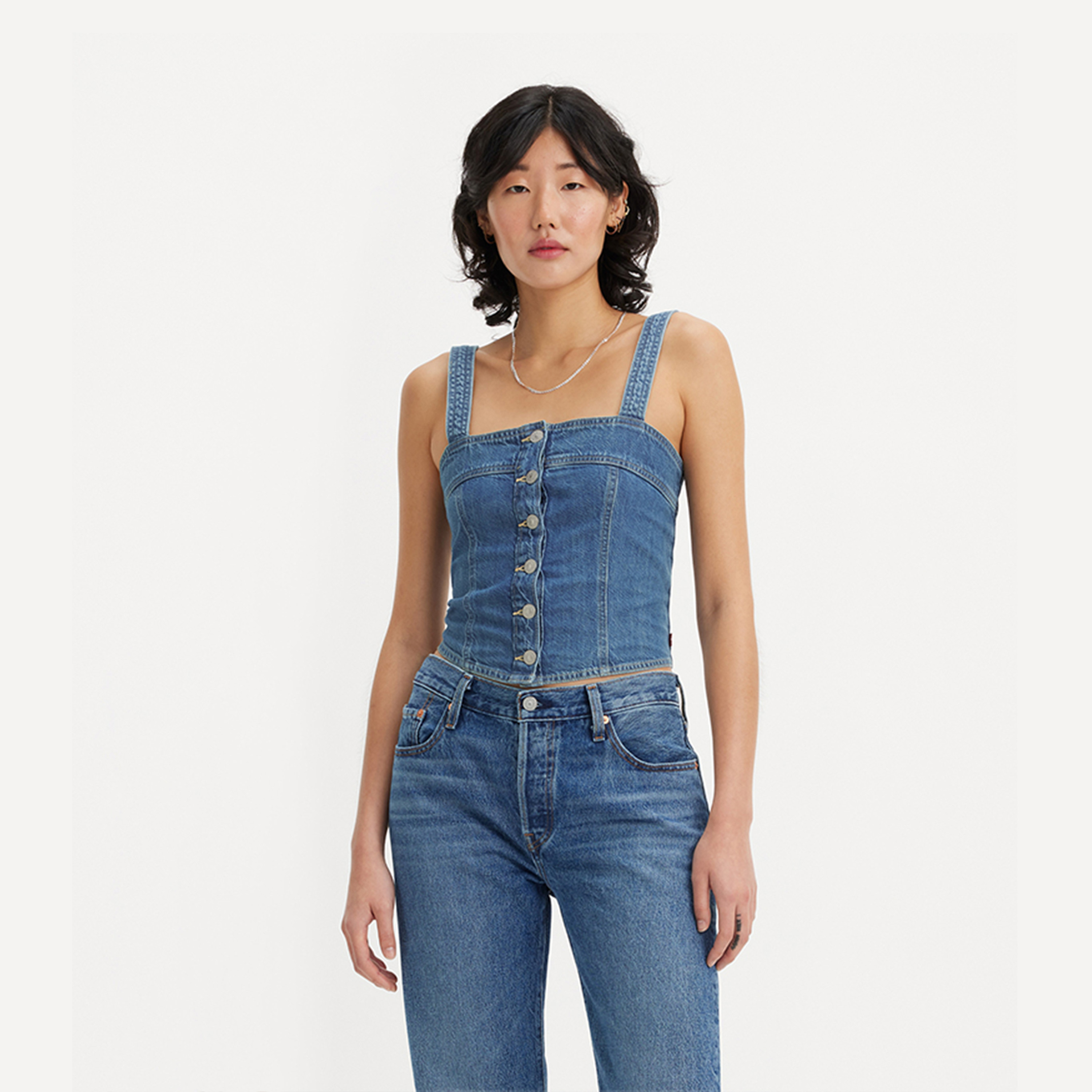 قمصان ليفاي النسائية بدون أكمام ذات رقبة مربعة بأزرار-women-clothing-shirtsandblouses-blouses-image-1
