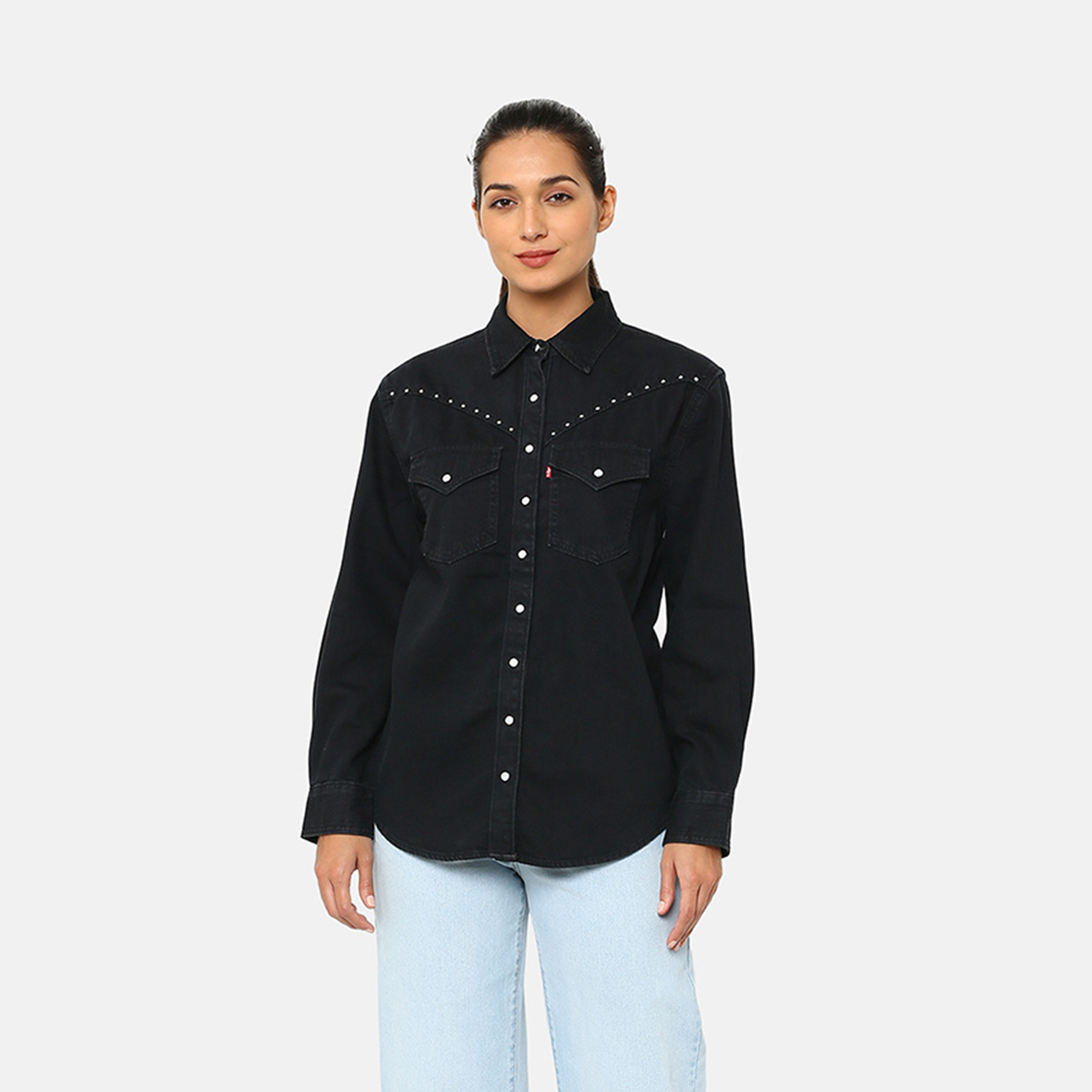 Levi's Women's Buttoned Collared Long Sleeves Denim Shirt-women-clothing-shirtsandblouses-shirts-image-1