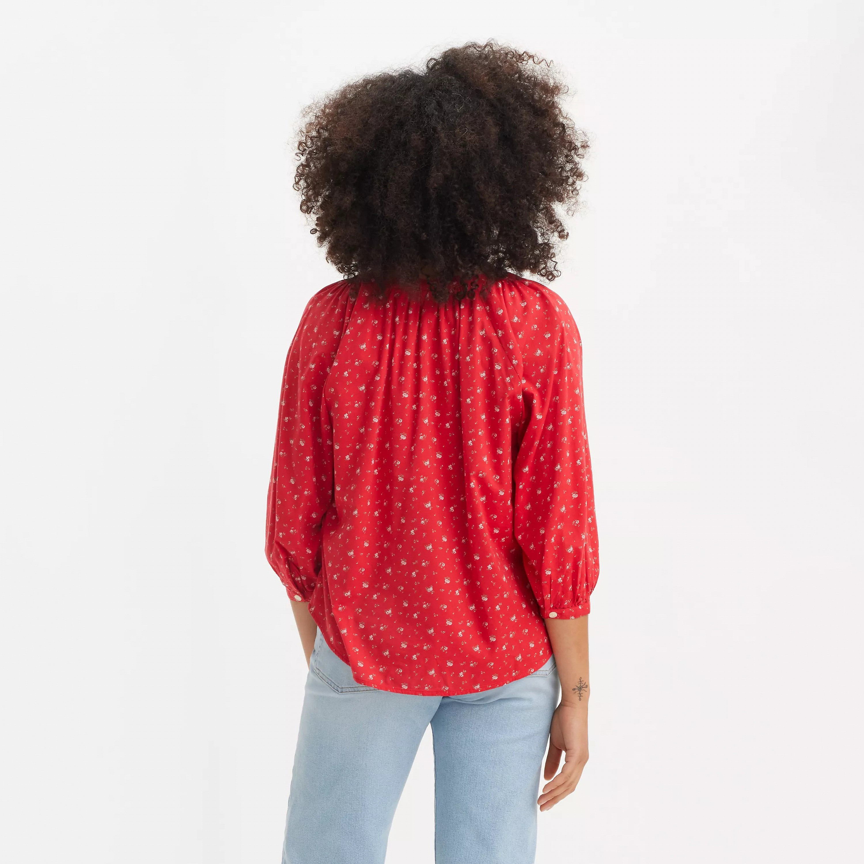 Levi's Floral Mandarin Collar Three-Quarter Sleeves Women's Top-women-clothing-shirtsandblouses-blouses-image-2