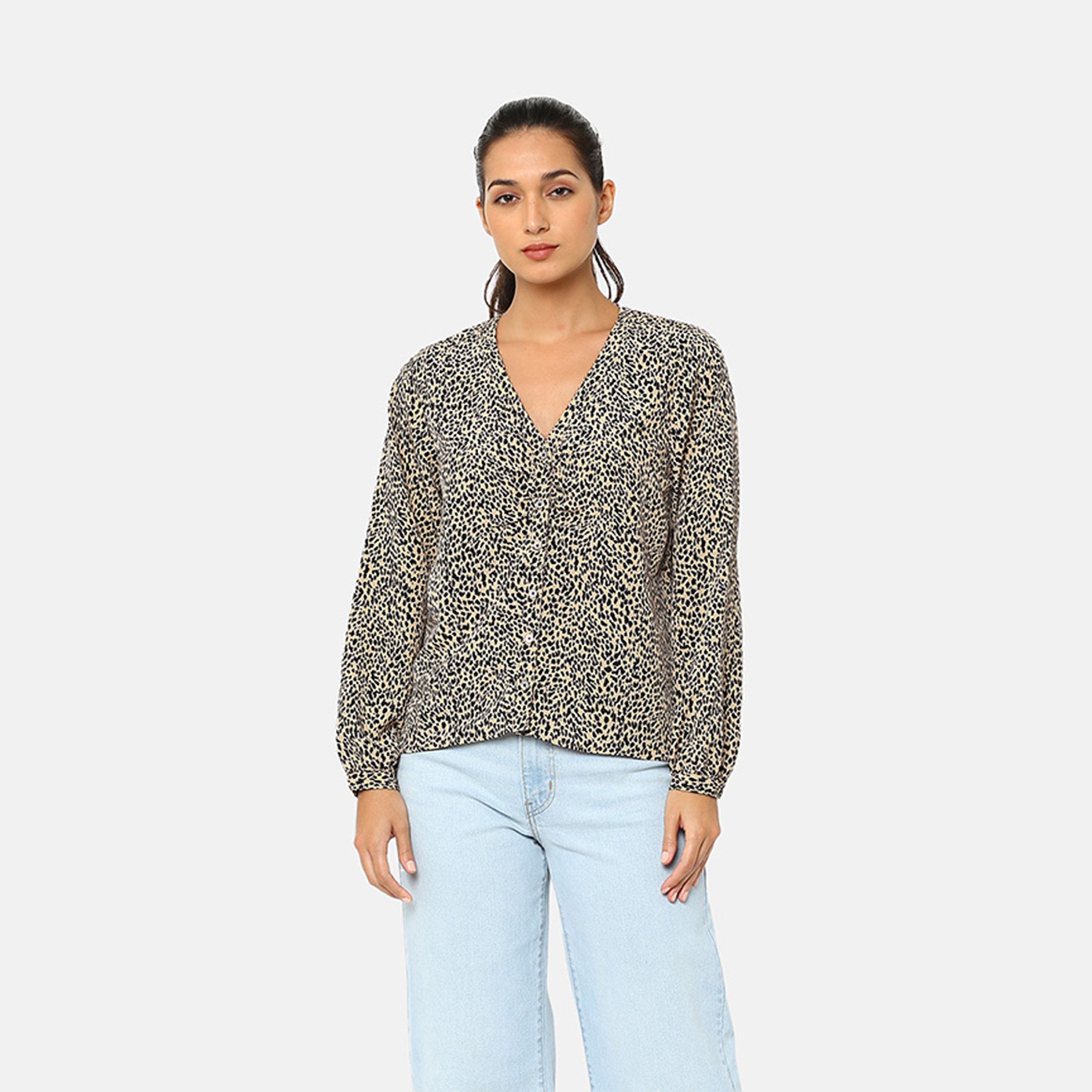 Levi's Women's Animal Print V-neck Long Sleeves Blouses-women-clothing-shirtsandblouses-blouses-image-1