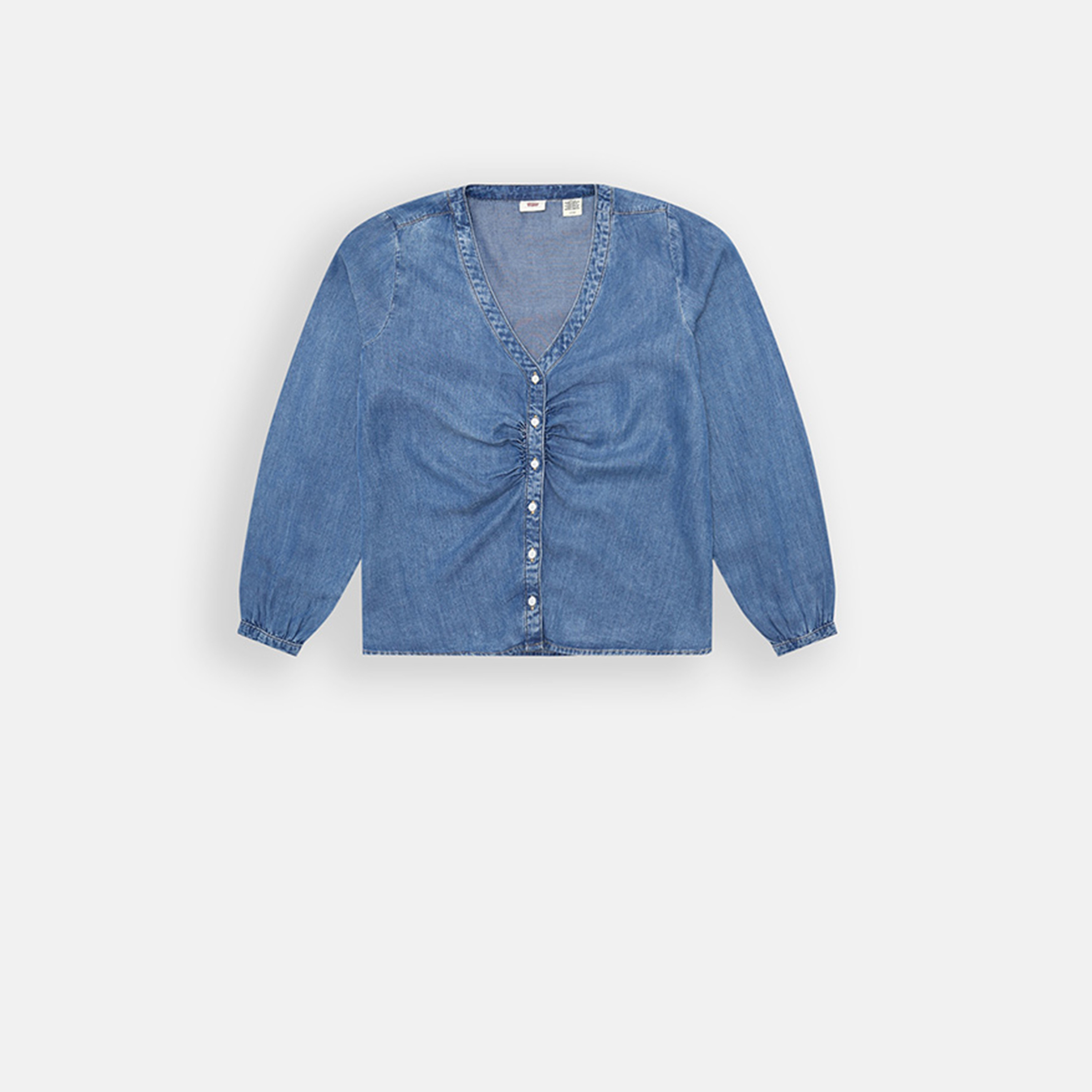 قميص جينز بناء من ليفاي بأكمام طويلة برقبة V بأزرار-women-clothing-shirtsandblouses-blouses-image-2