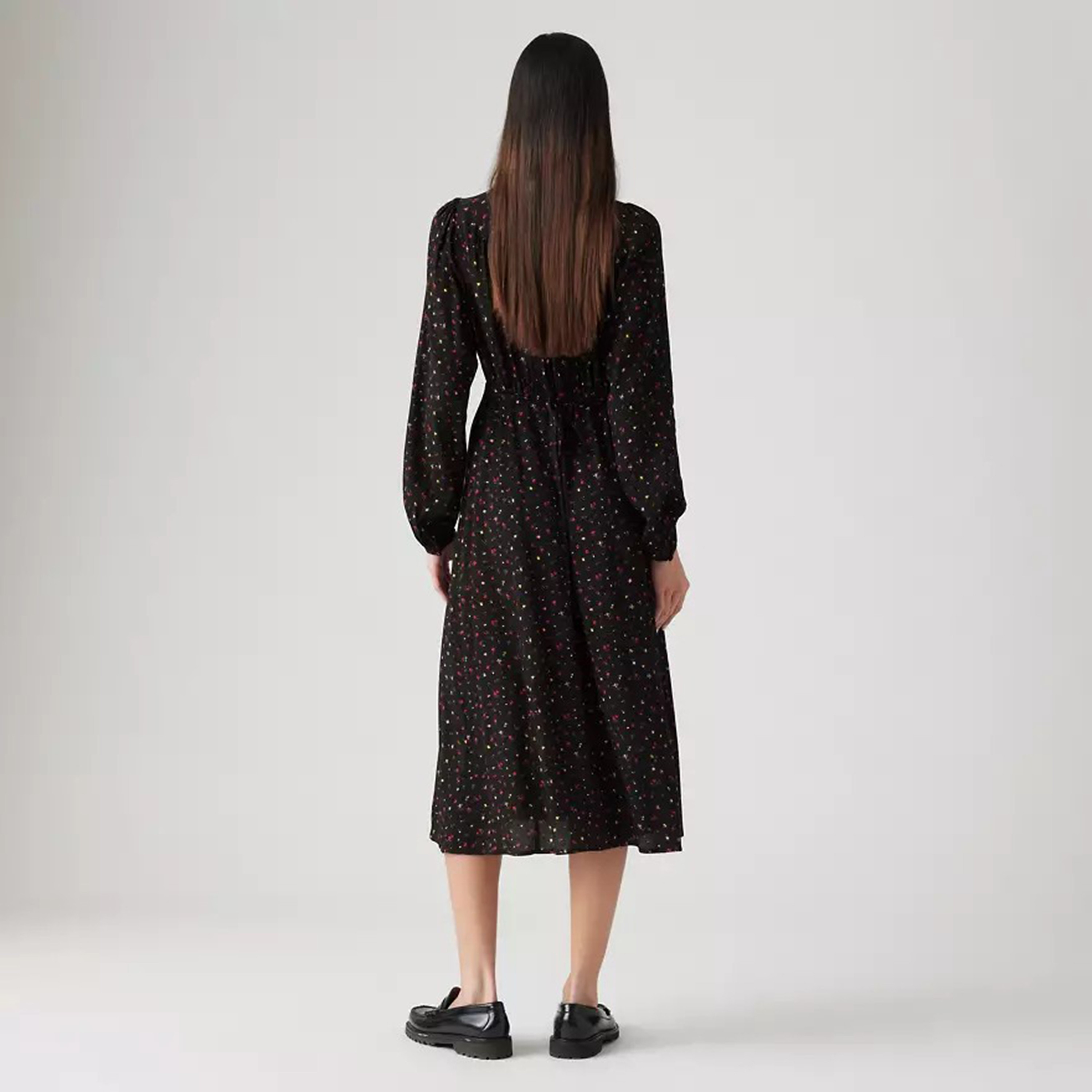Levi's Black Floral Puff Sleeves Women's A-line Midi Dress-women-clothing-dresses-image-3