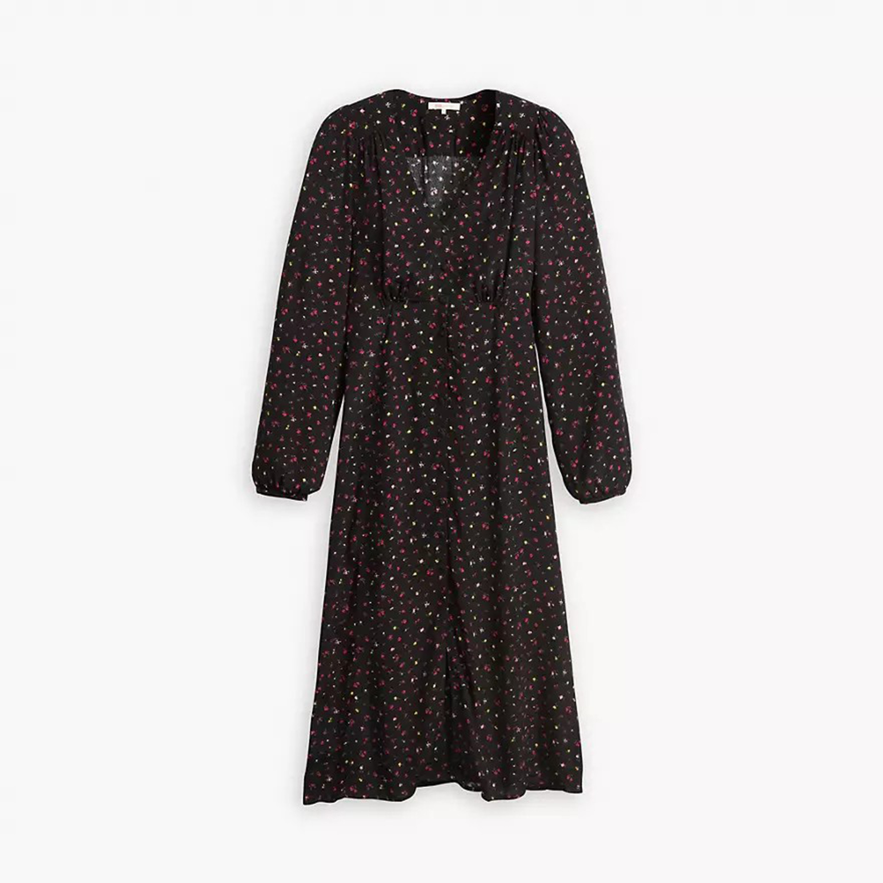 Levi's Black Floral Puff Sleeves Women's A-line Midi Dress-women-clothing-dresses-image-5