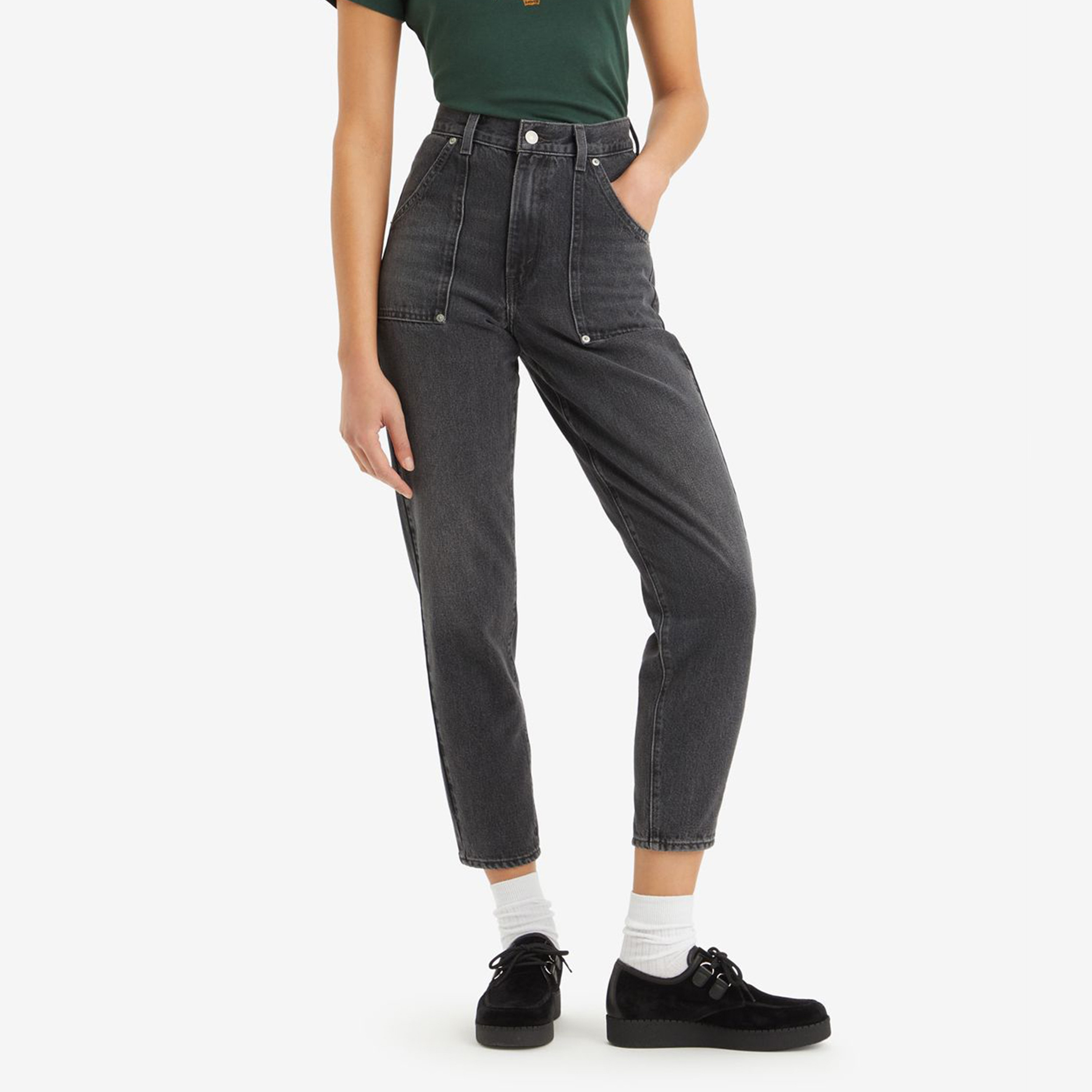 بنطال جينز Levi's Mom Fit باللون الأسود بخمسة جيوب للنساء، درزة داخلية 31-women-clothing-bottoms-jeans-image-1