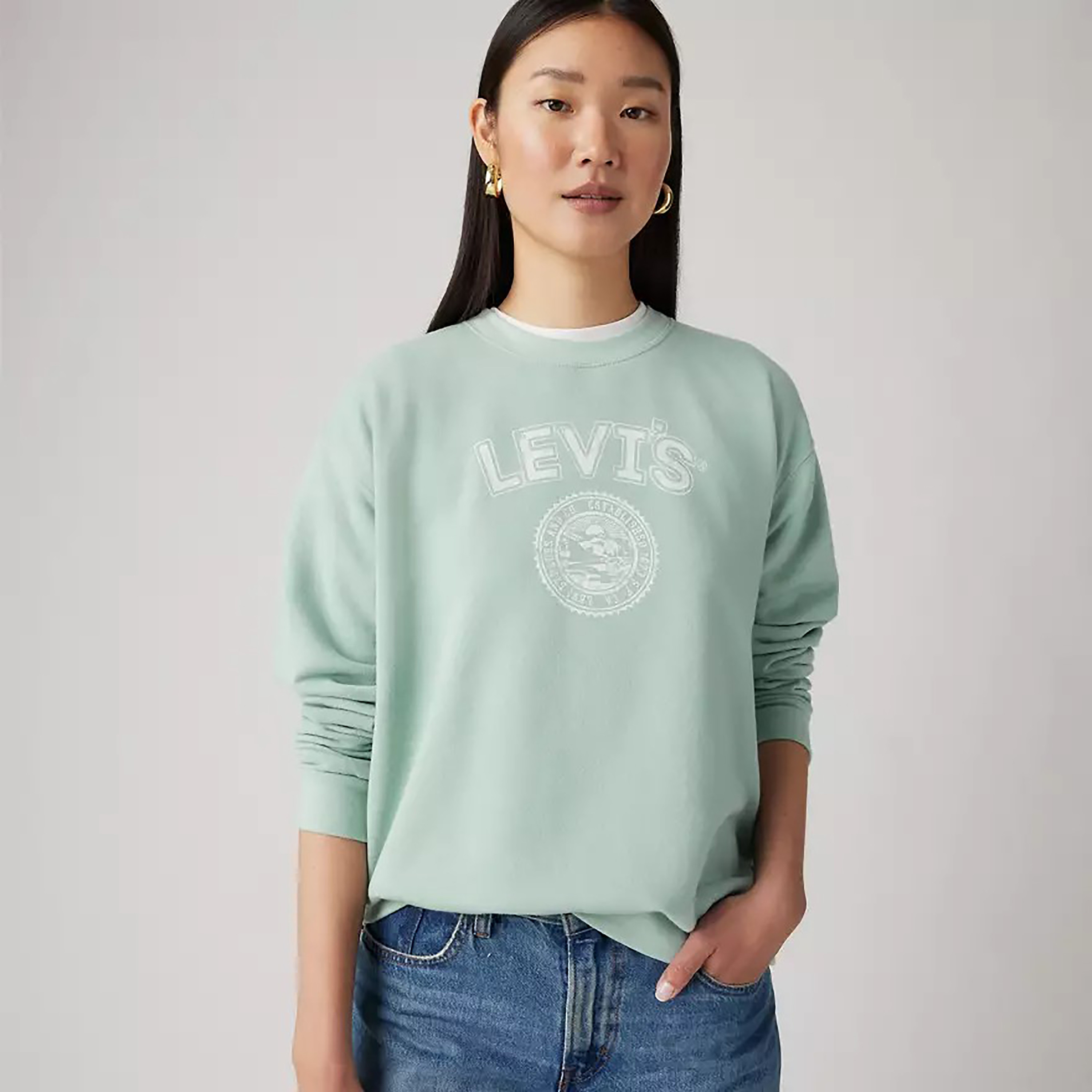 سويت شيرت نسائي بأكمام طويلة وياقة مستديرة وشعار من ليفايس-women-winterwear-hoodiesandsweatshirts-hoodies-image-1