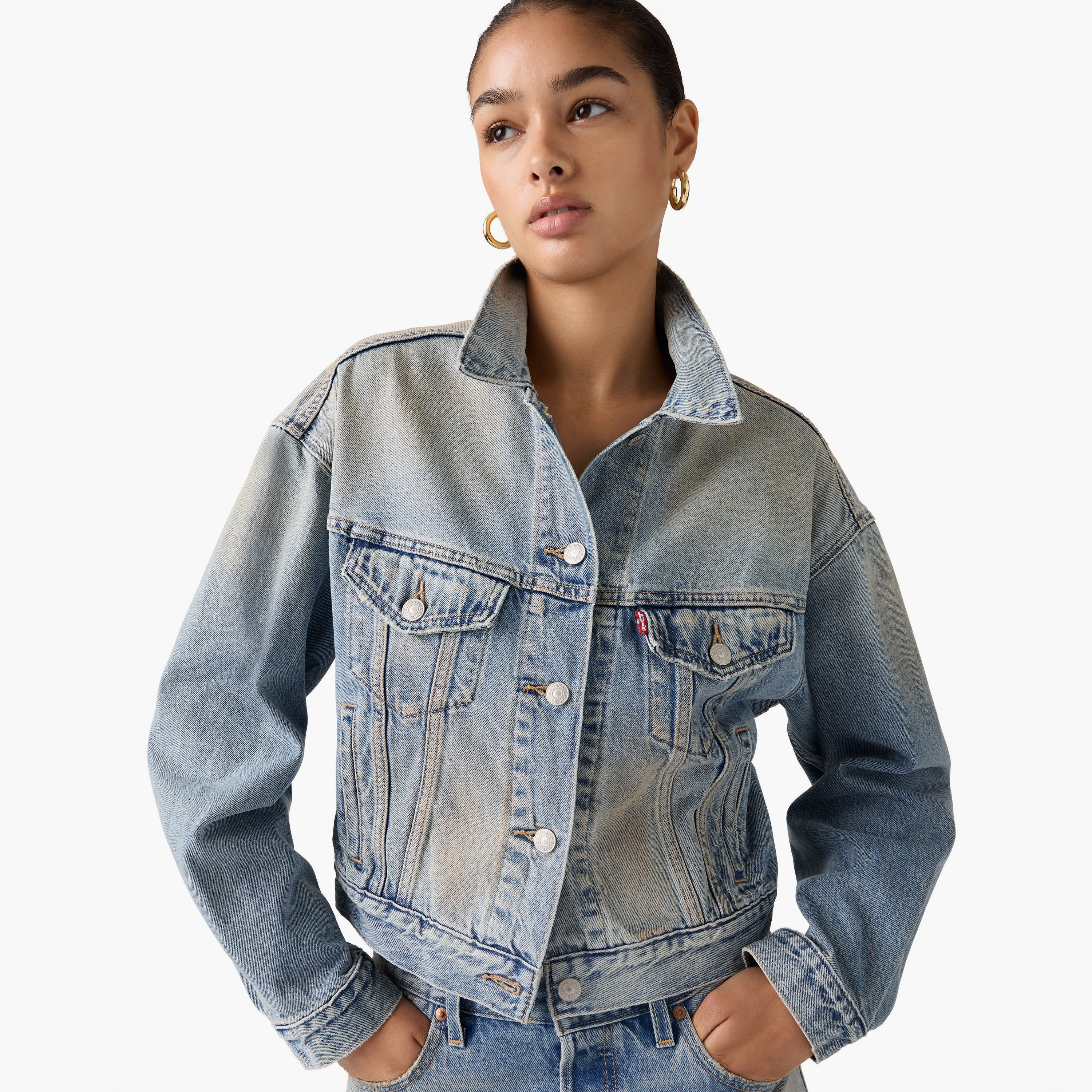 Levi's Washed Collared Long Sleeves Women's Trucker Jacket-women-winterwear-coatsandjackets-jackets-image-2