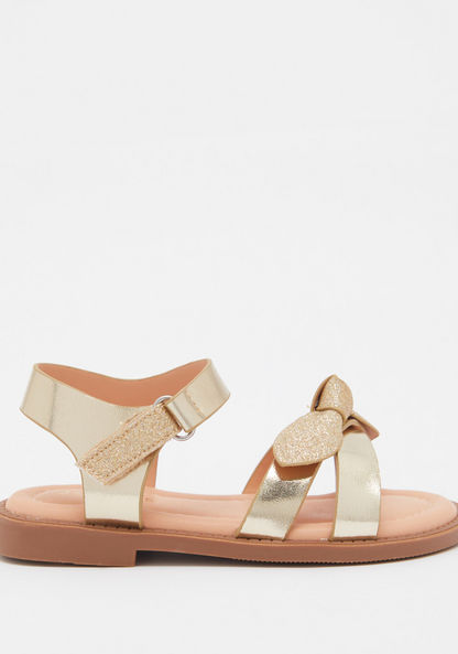 Juniors Bow Accented Flat Sandals with Hook and Loop Closure