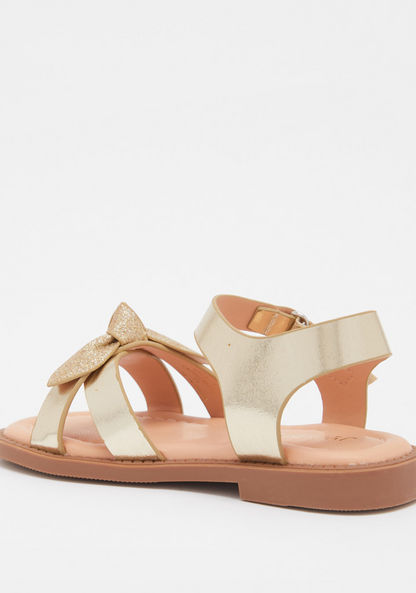 Juniors Bow Accented Flat Sandals with Hook and Loop Closure